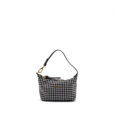 MIU MIU SPIRIT PRINTED FAILLE MINI-BAG NYLON BLACK / WHITE GHW