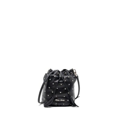 MIU MIU SMALL BUCKET BAG STUDDED NAPPA LAMBSKIN BLACK SHW