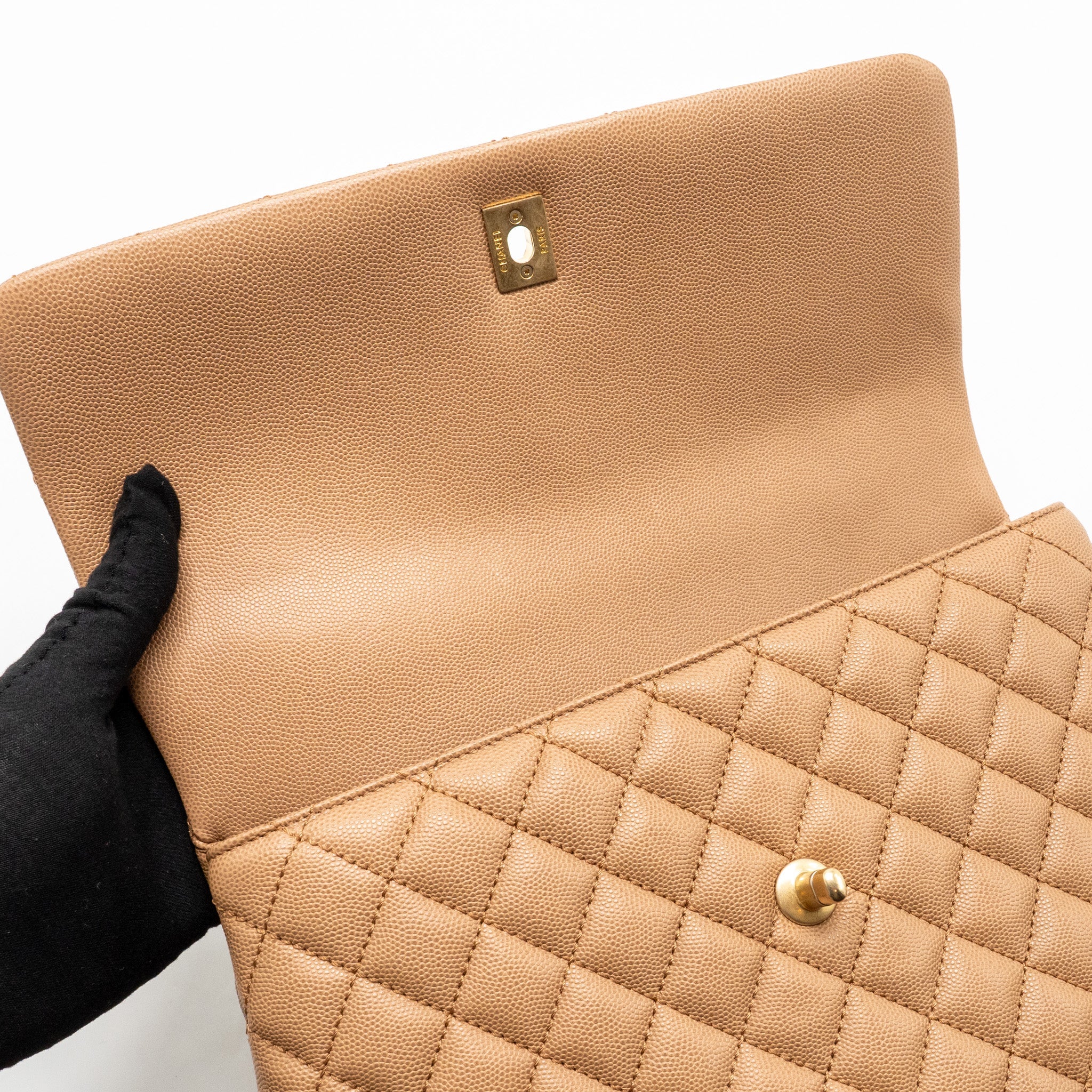 CHANEL LARGE COCO HANDLE WITH LIZARD HANDLE CAVIAR BEIGE GHW - Image 14