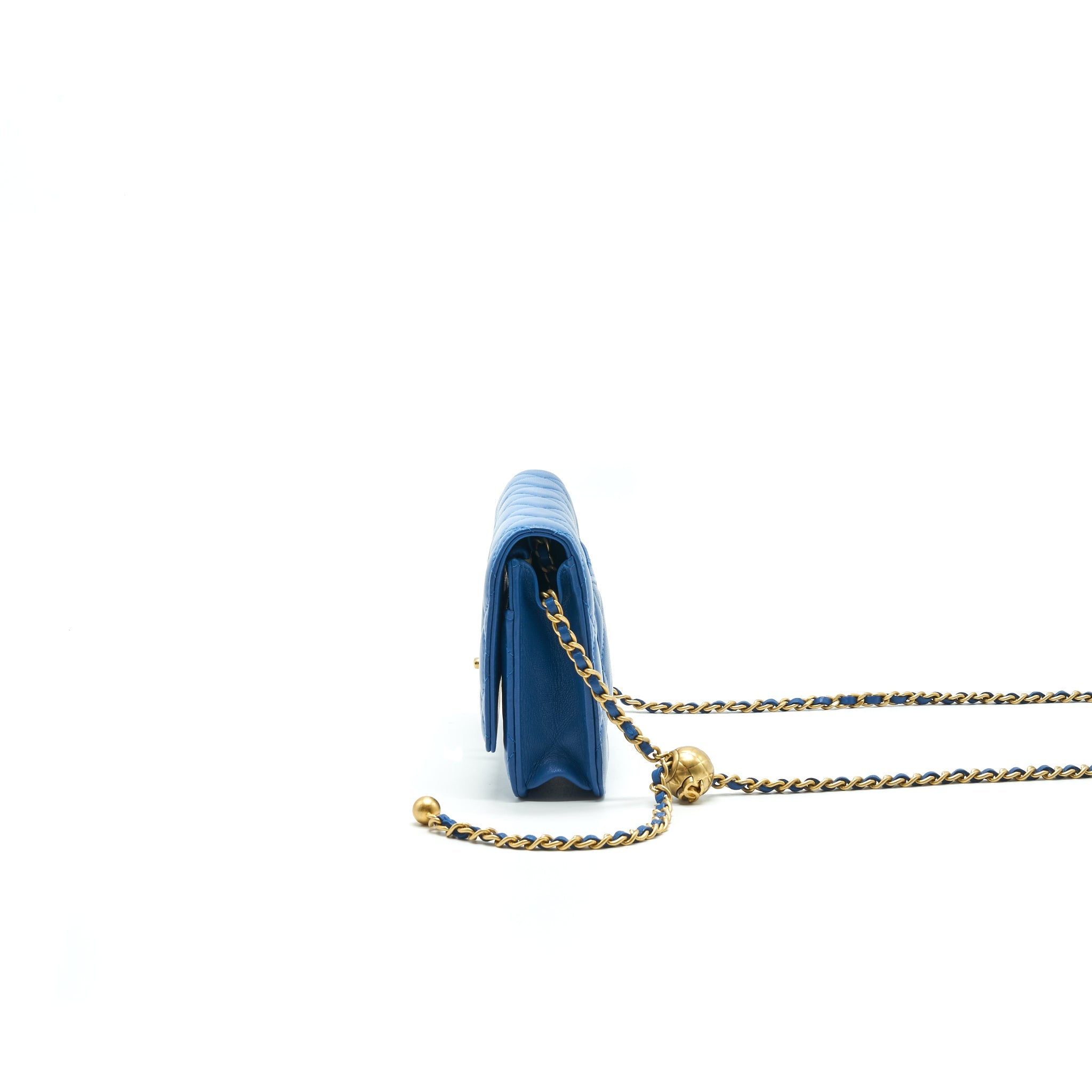 CHANEL LAMBSKIN QUILTED CC PEARL CRUSH WALLET ON CHAIN BLUE WITH GHW - Image 3