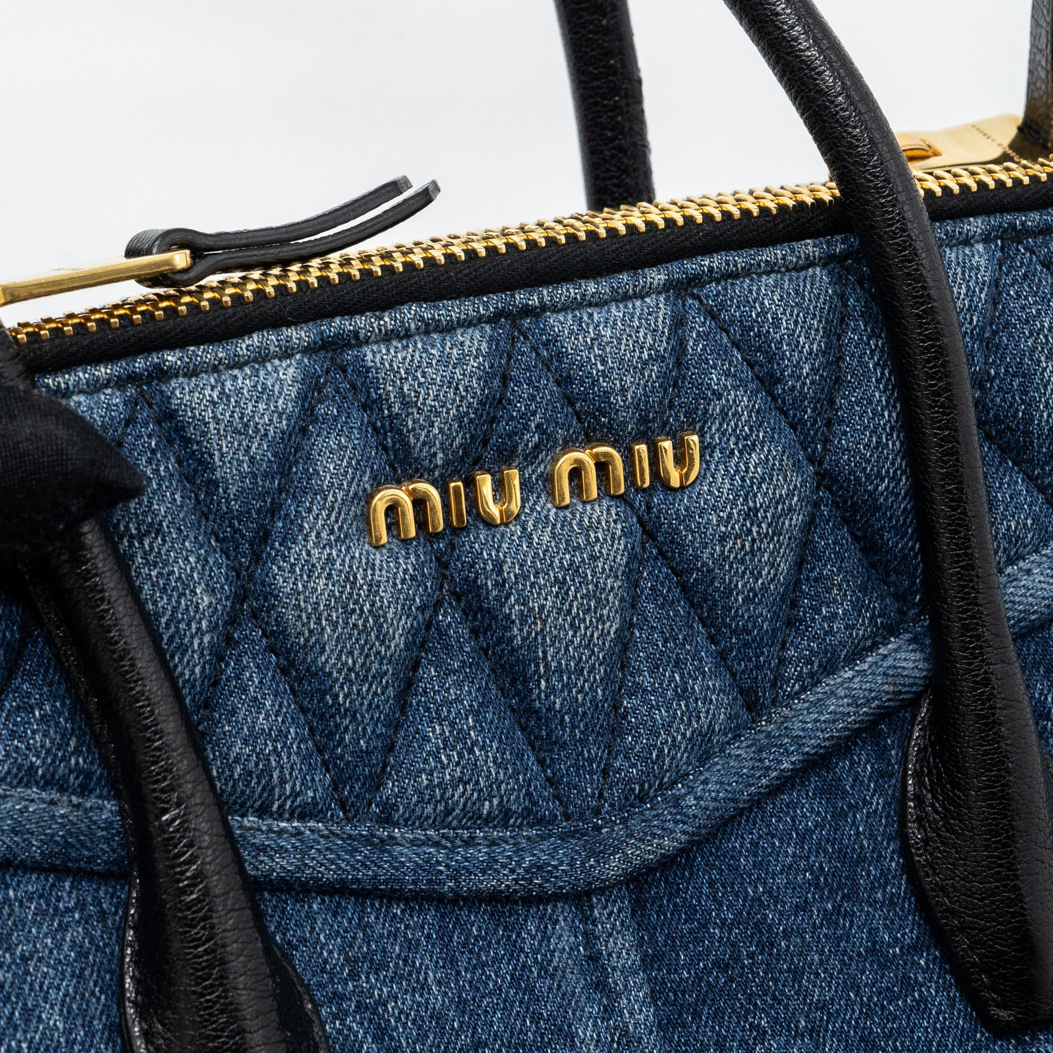 MIUMIU SMALL BIKER TOP HANDLE SATCHEL DENIM NAVY BLUE GHW - Image 11