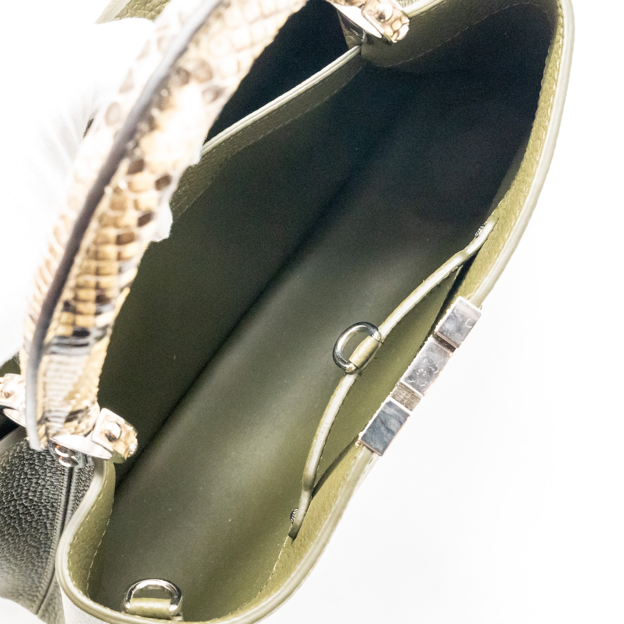 LOUIS VUITTON CAPUCINES MM CALFSKIN / PYTHON HANDLE MULTICOLOR OLIVE GREEEN / NATURAL SHW - Image 15