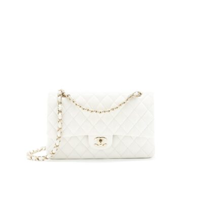 CHANEL MEDIUM CLASSIC DOUBLE FLAP BAG CAVIAR WHITE WITH LGHW
