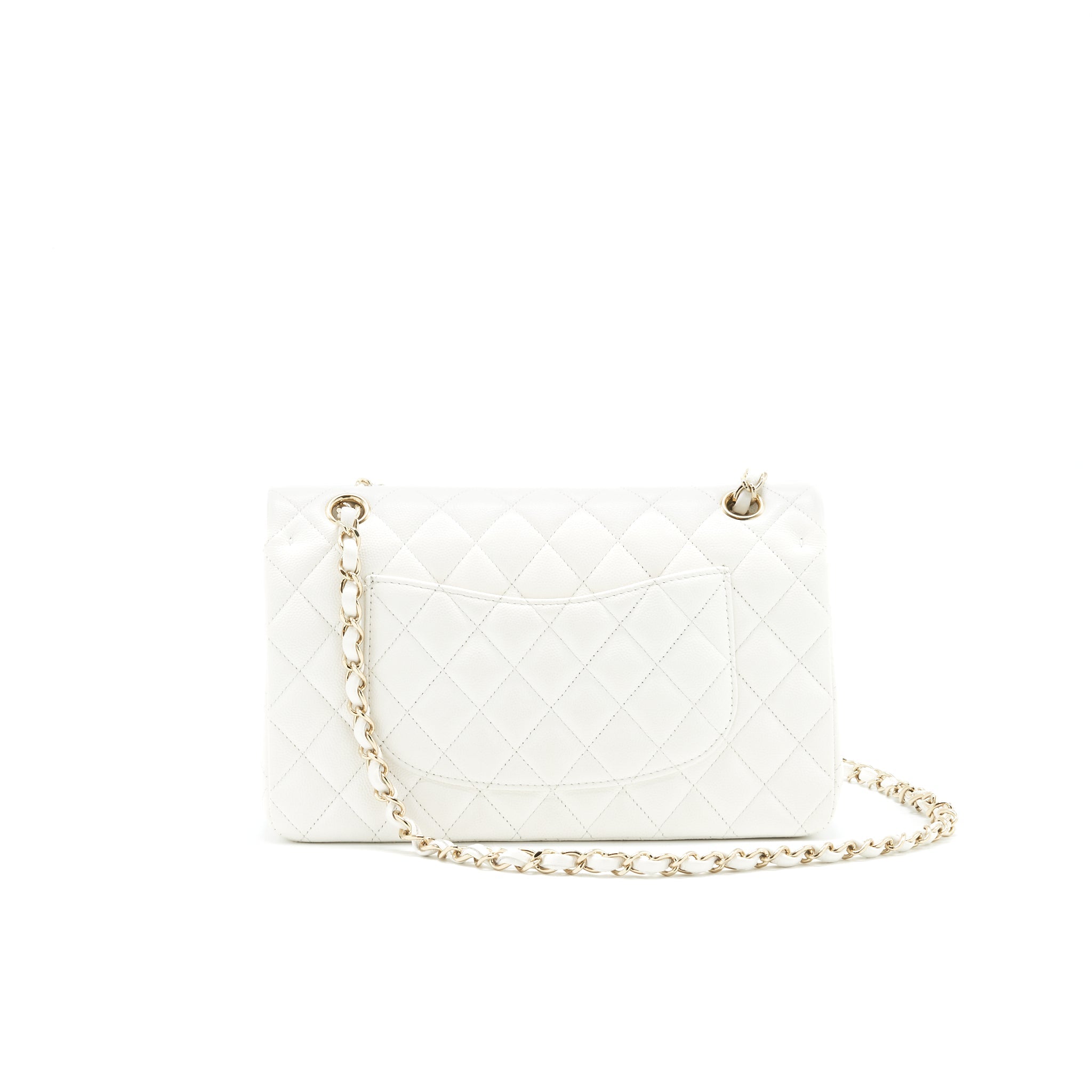 CHANEL MEDIUM CLASSIC DOUBLE FLAP BAG CAVIAR WHITE WITH LGHW - Image 2