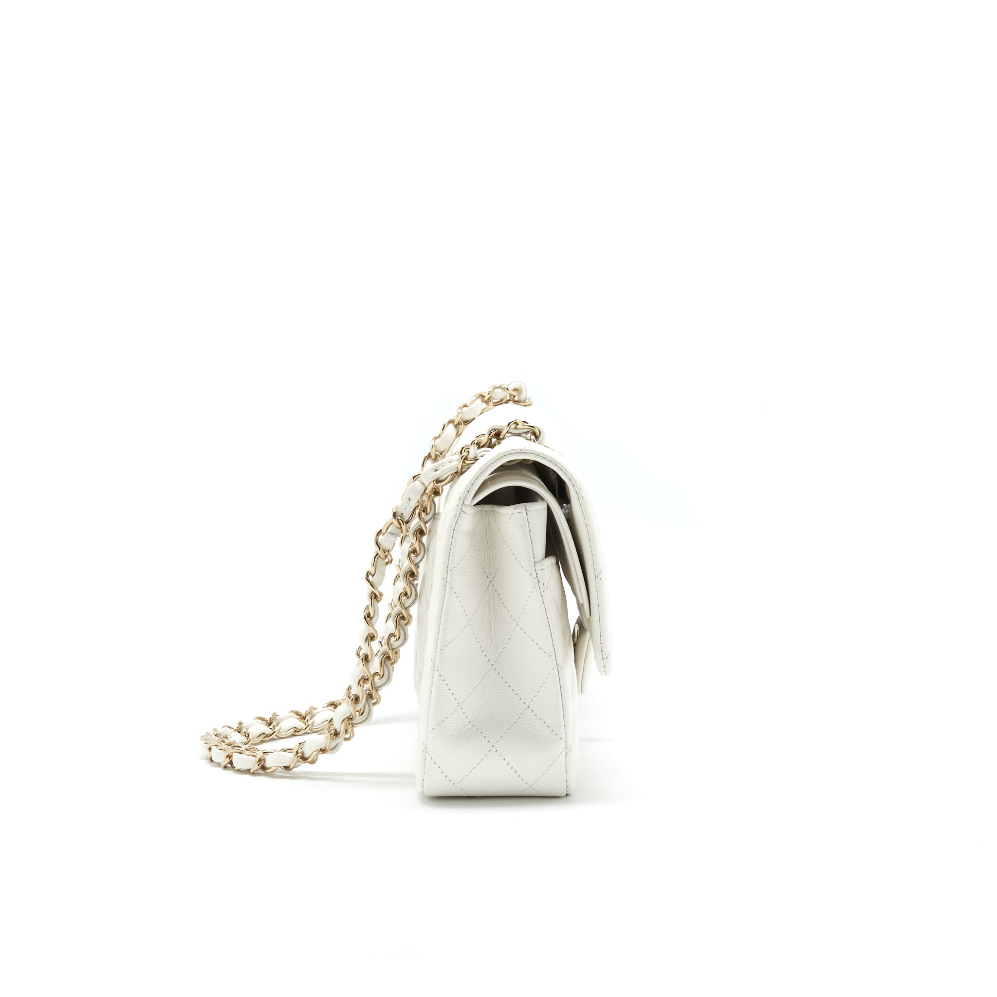 CHANEL MEDIUM CLASSIC DOUBLE FLAP BAG CAVIAR WHITE WITH LGHW - Image 3