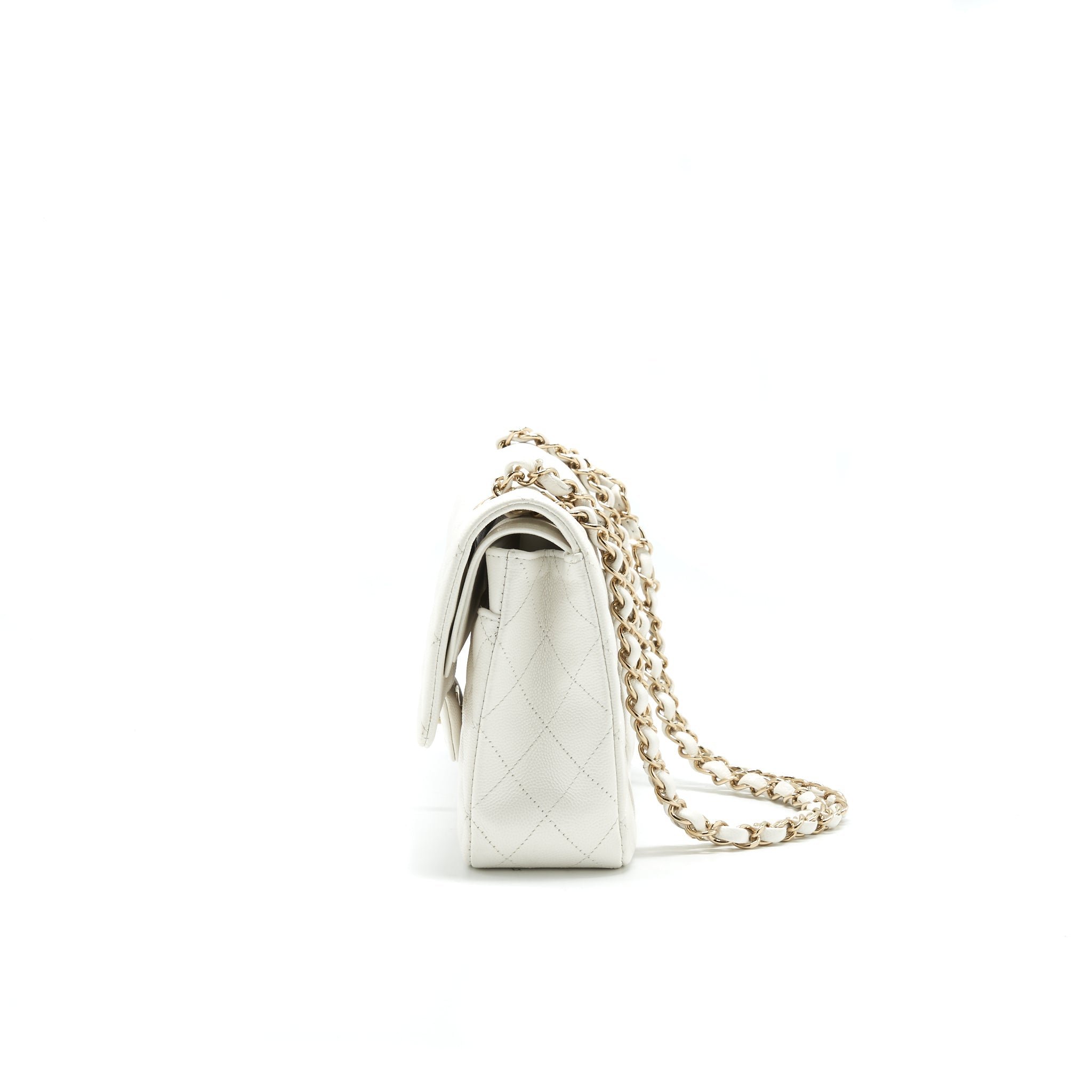 CHANEL MEDIUM CLASSIC DOUBLE FLAP BAG CAVIAR WHITE WITH LGHW - Image 4