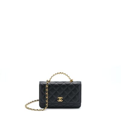 CHANEL TOP HANDLE WALLET ON CHAIN CAVIAR BLACK GHW (MICROCHIP)