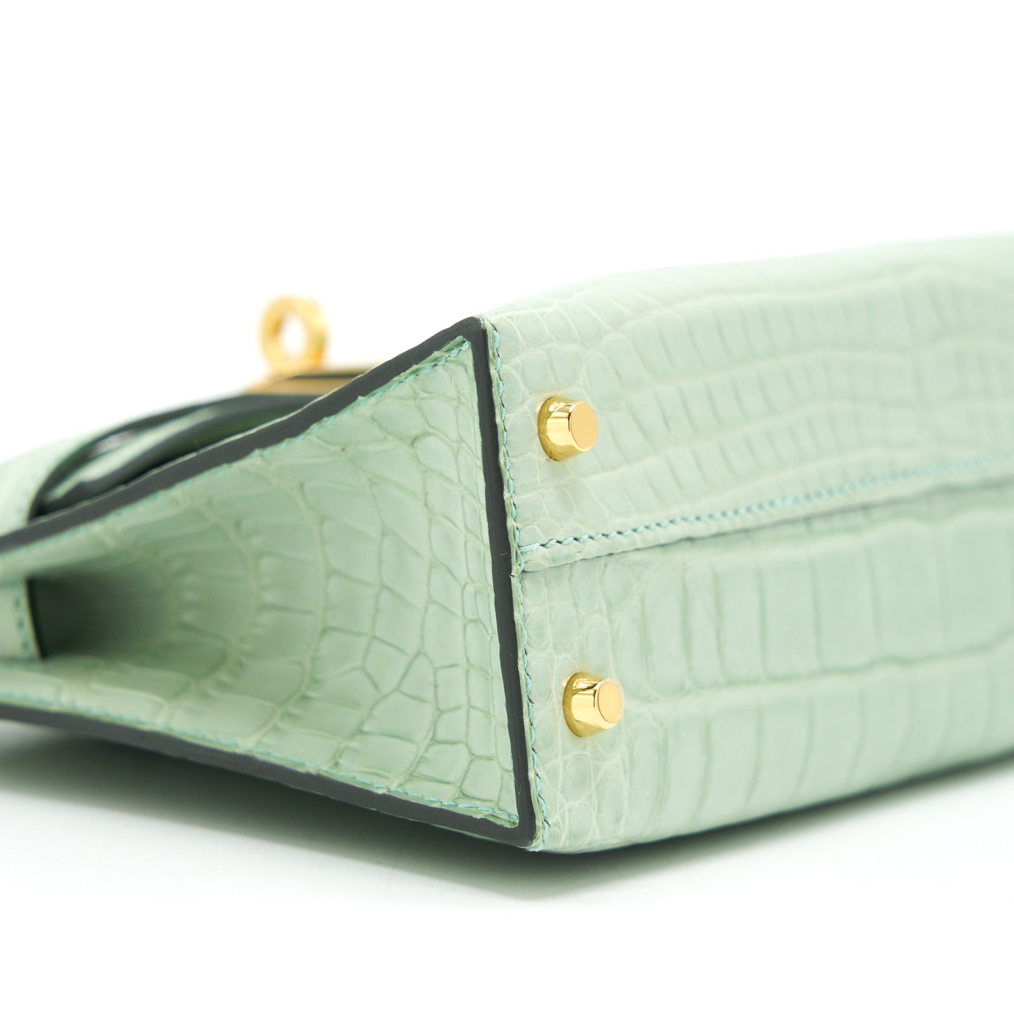 HERMES MINI KELLY 20CM ALLIGATOR MATT 6U VERT D’EAU GHW - Image 8