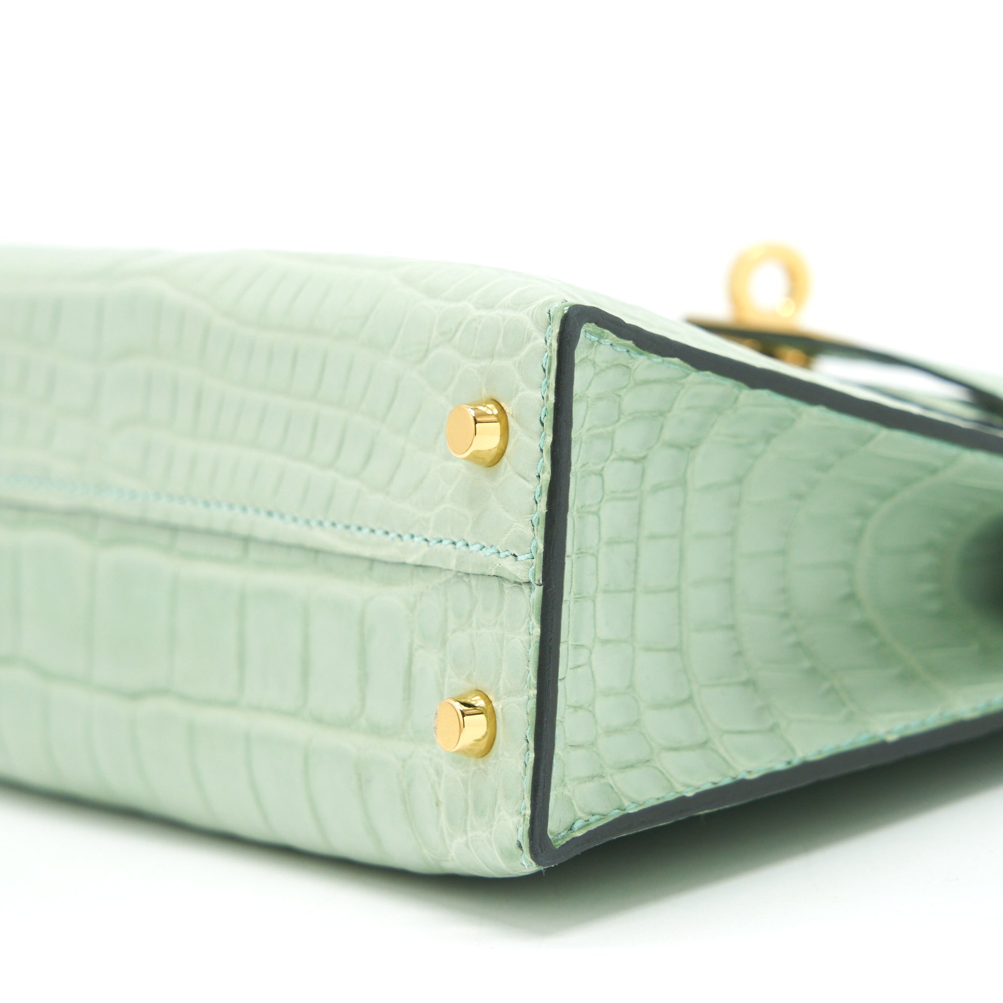 HERMES MINI KELLY 20CM ALLIGATOR MATT 6U VERT D’EAU GHW - Image 9