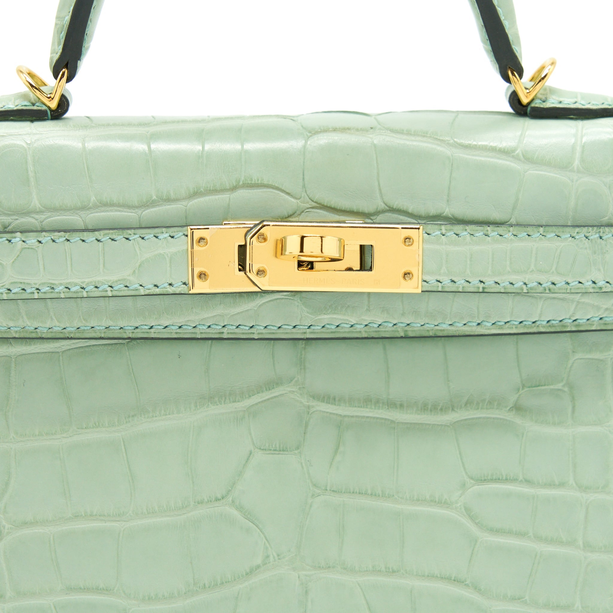 HERMES MINI KELLY 20CM ALLIGATOR MATT 6U VERT D’EAU GHW - Image 7