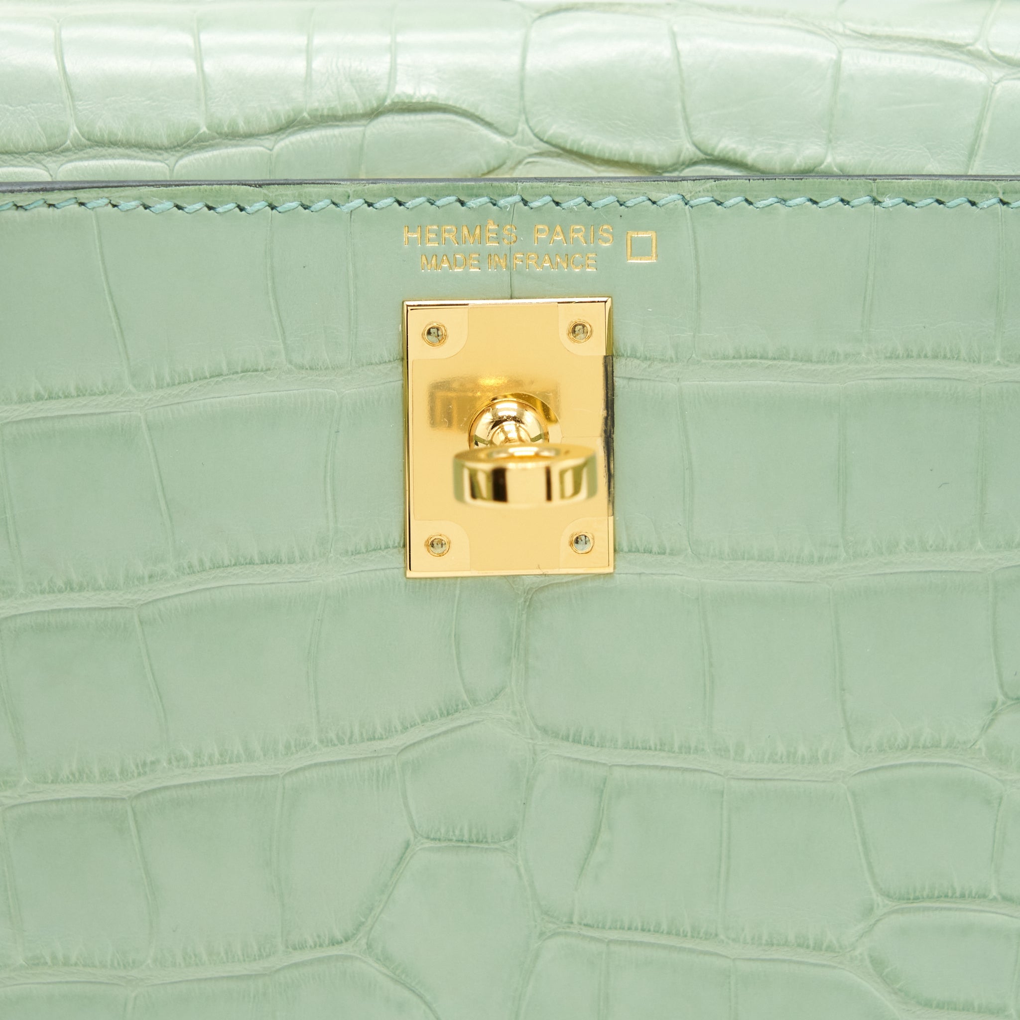 HERMES MINI KELLY 20CM ALLIGATOR MATT 6U VERT D’EAU GHW - Image 11