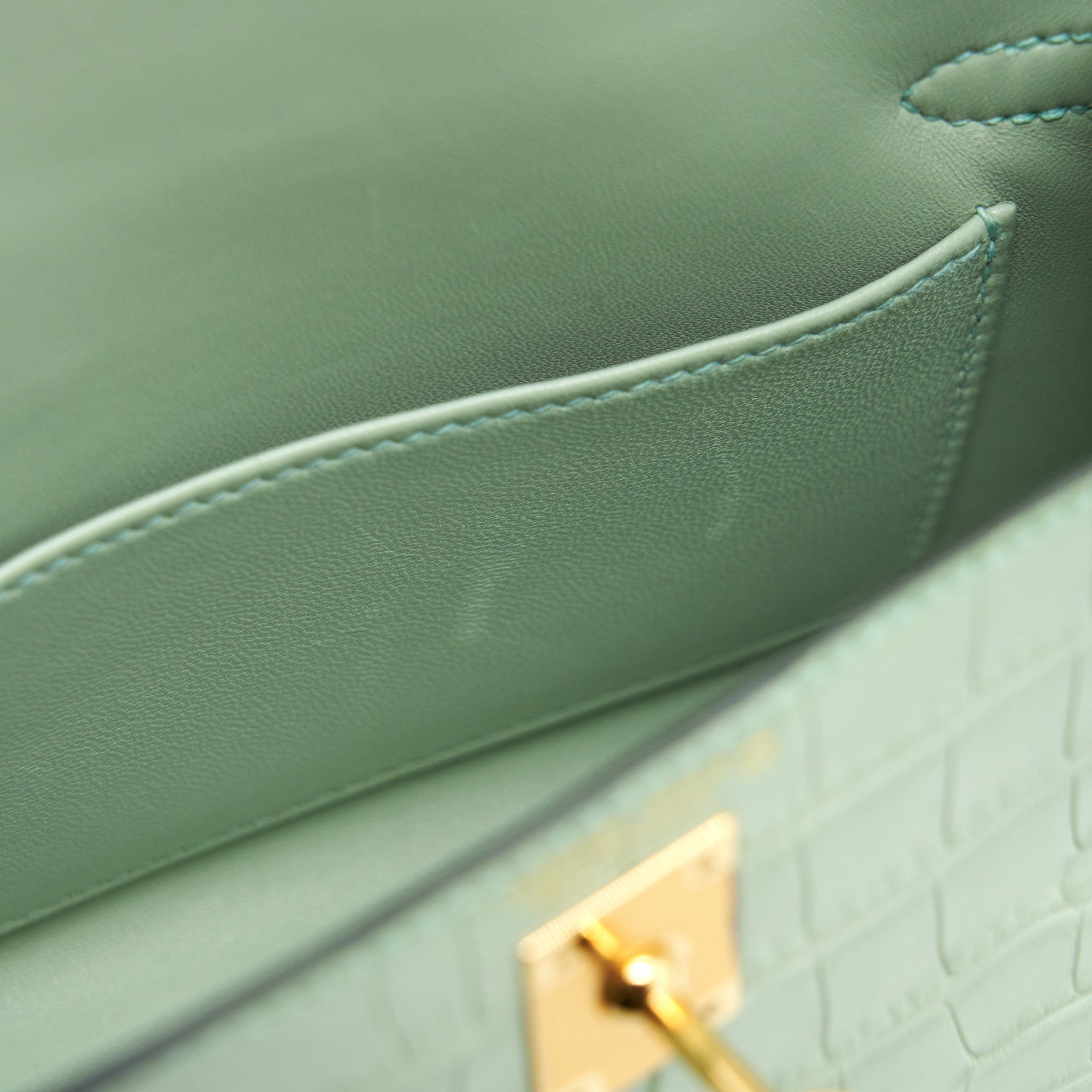 HERMES MINI KELLY 20CM ALLIGATOR MATT 6U VERT D’EAU GHW - Image 10