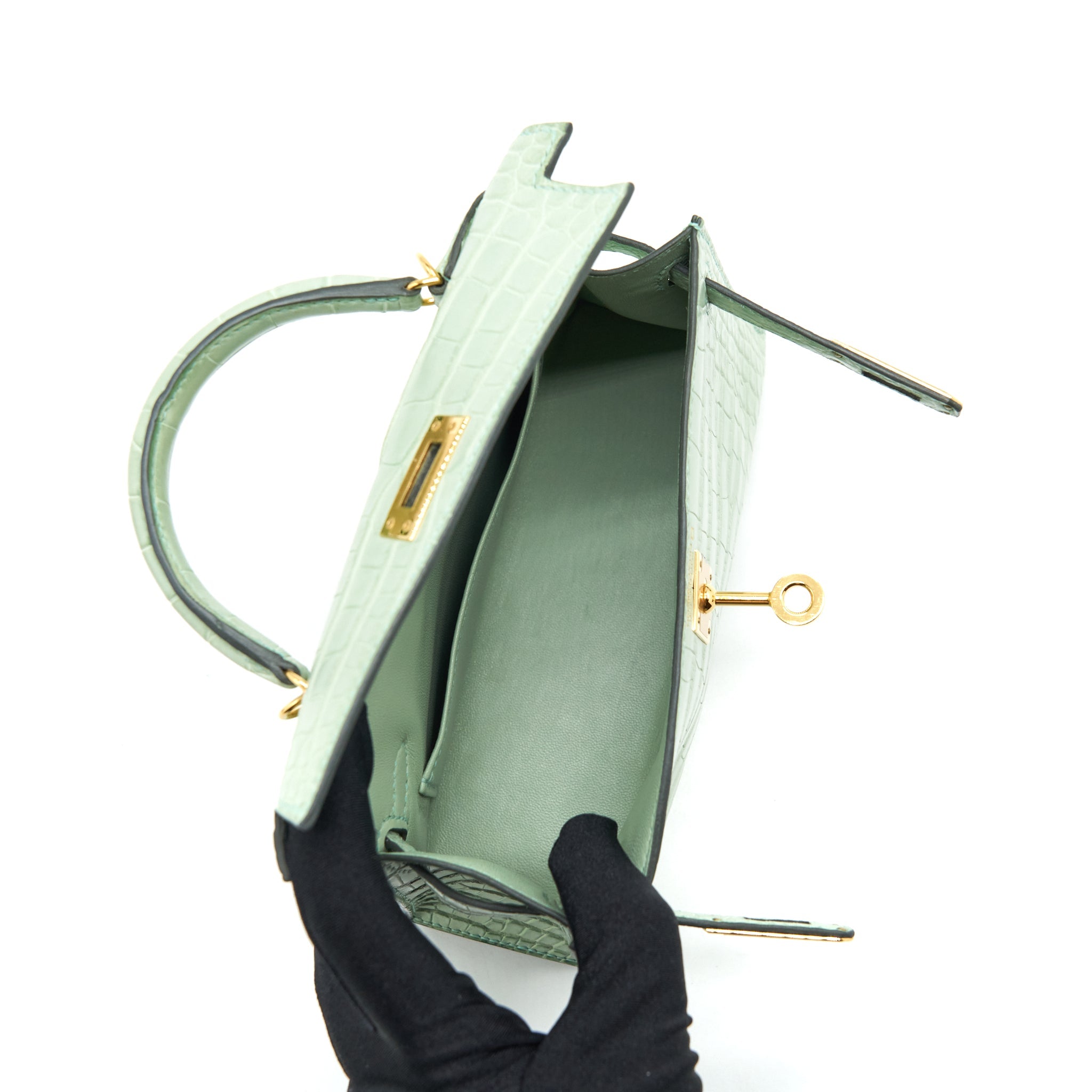 HERMES MINI KELLY 20CM ALLIGATOR MATT 6U VERT D’EAU GHW - Image 6