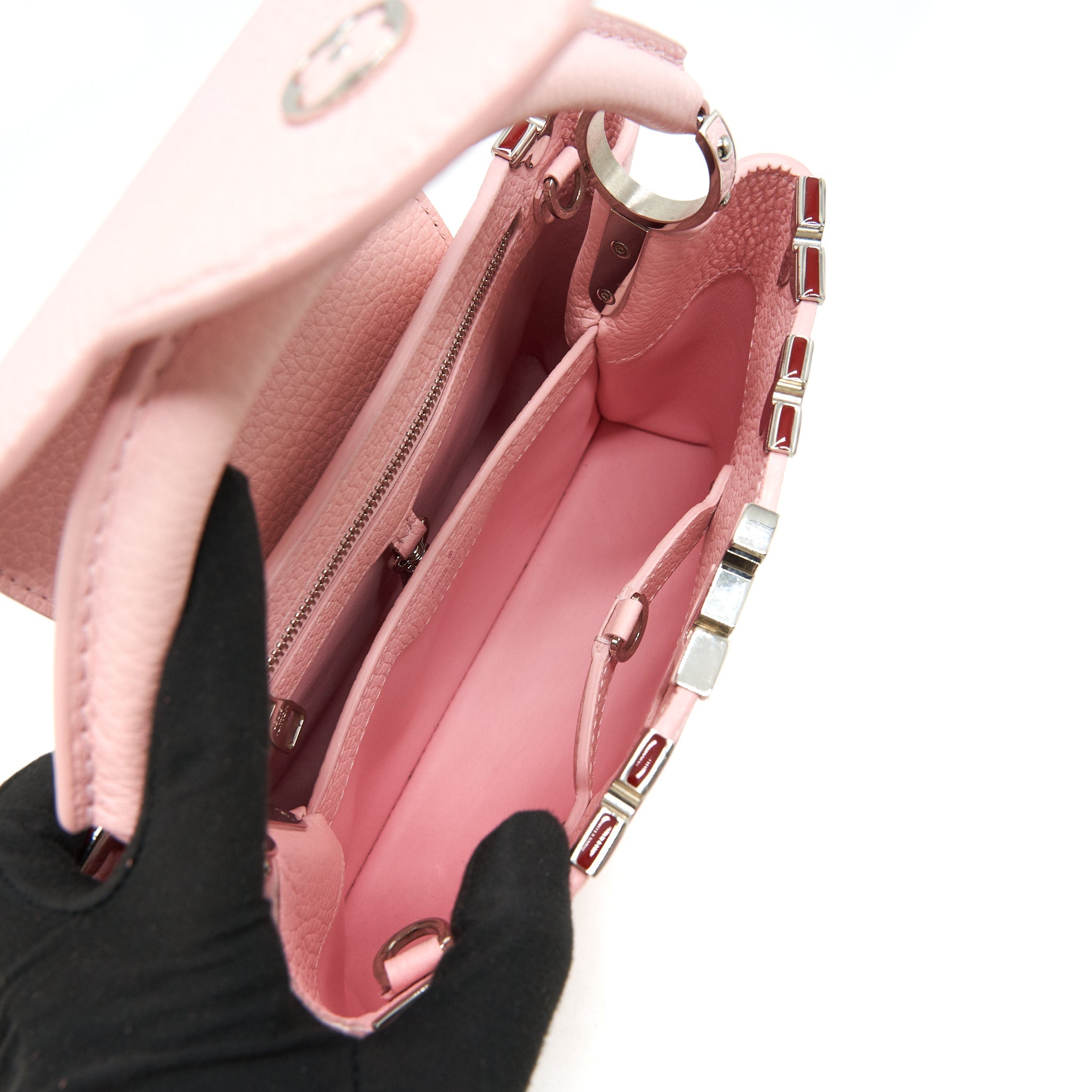 LOUIS VUITTON CAPUCINES BB IN PINK WITH RED FLORAL PATTERN - Image 6