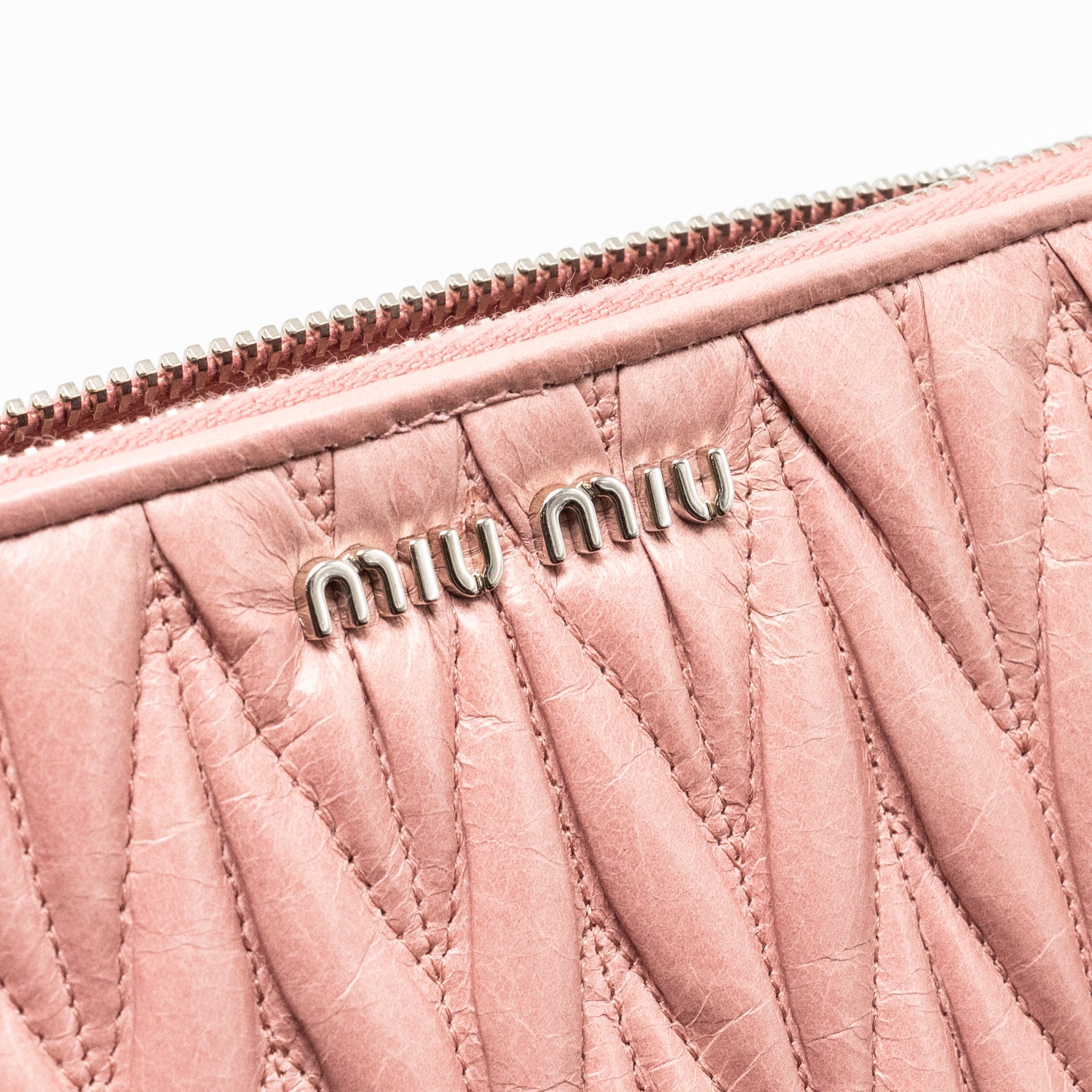MIU MIU MATELASSE LEATHER ZIP AROUND LONG WALLET PINK SHW - Image 6