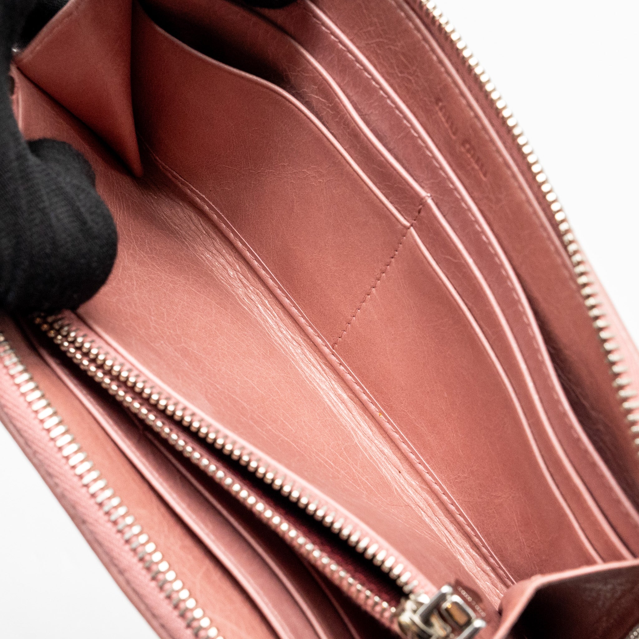 MIU MIU MATELASSE LEATHER ZIP AROUND LONG WALLET PINK SHW - Image 8