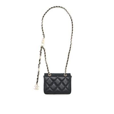Alternative view of CHANEL FLAP CARD HOLDER BELT BAG WITH CHAIN LAMBSKIN BLACK LGHW