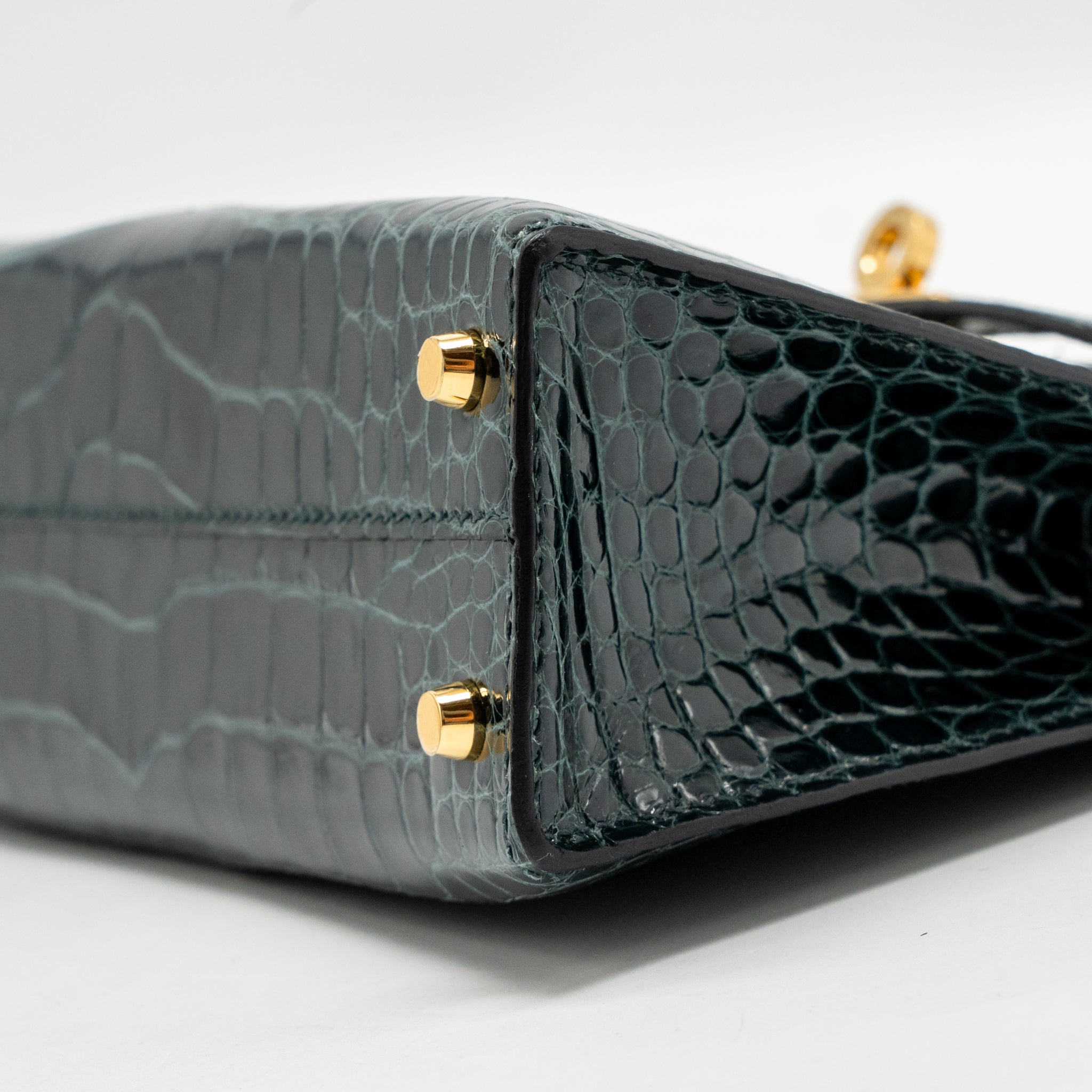 HERMES MINI KELLY II SHINY ALLIGATOR MISSISSIPPIENSIS 6O VERT CYPRES GHW - Image 8