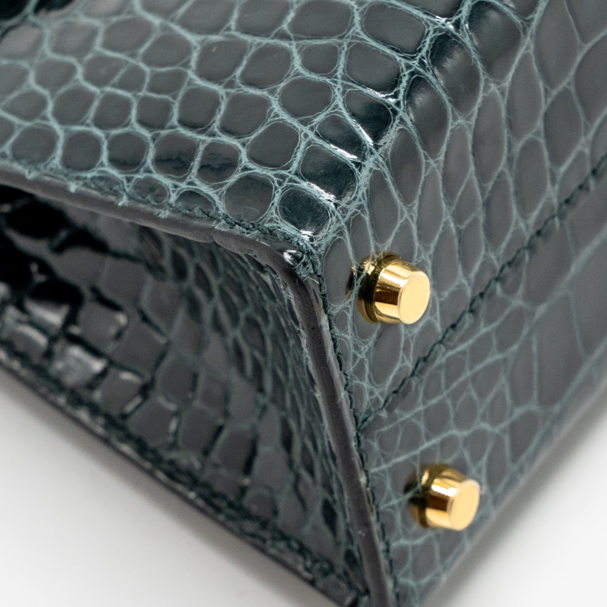 HERMES MINI KELLY II SHINY ALLIGATOR MISSISSIPPIENSIS 6O VERT CYPRES GHW - Image 9
