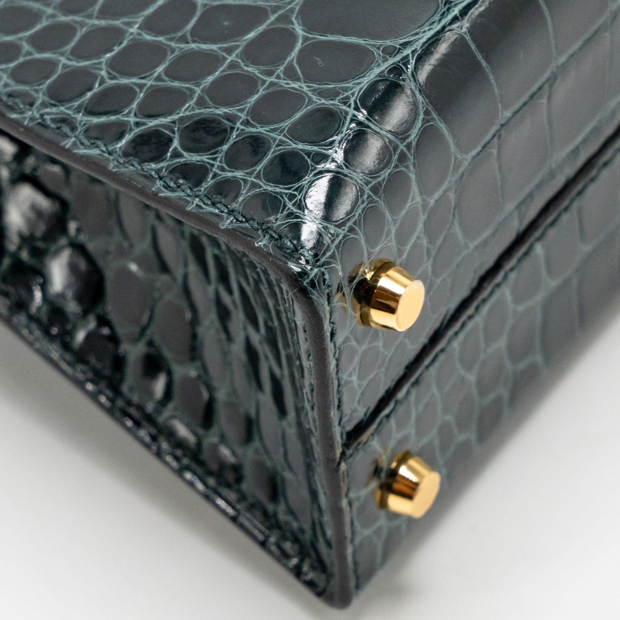 HERMES MINI KELLY II SHINY ALLIGATOR MISSISSIPPIENSIS 6O VERT CYPRES GHW - Image 11