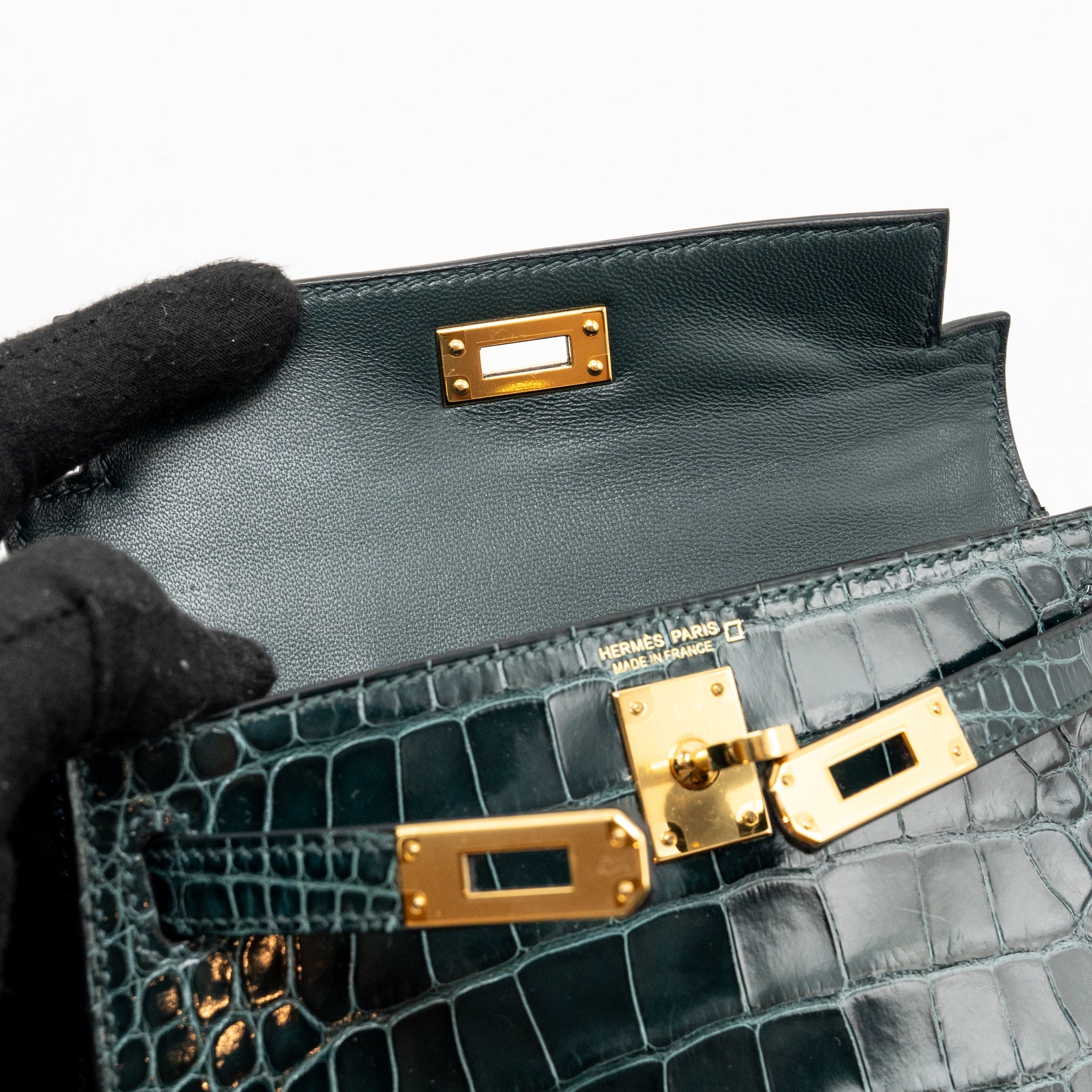HERMES MINI KELLY II SHINY ALLIGATOR MISSISSIPPIENSIS 6O VERT CYPRES GHW - Image 17