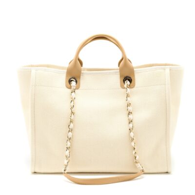 Alternative view of CHANEL DEAUVILLE TOTE BAG FABRIC/LEATHER CREAMY WHITE/BEIGE GHW