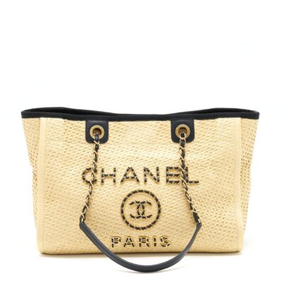 CHANEL GOLD RAFFIA DEAUVILLE TOTE BAG GHW
