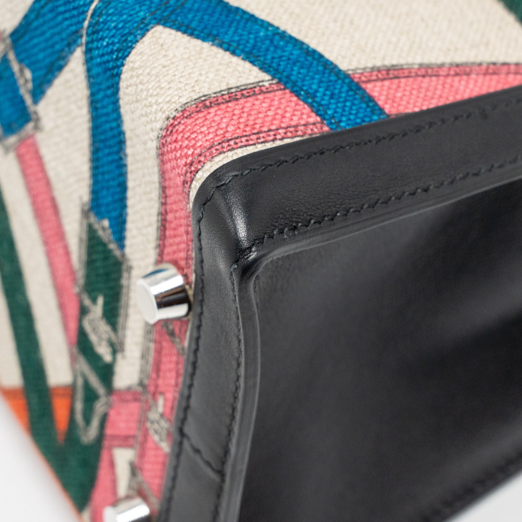 HERMES KELLY 32 LIMITED EDITION TOILE DE WASHED CANVAS / SWIFT LEATHER BLACK / CAVALCADOUR PRINT SHW - Image 11
