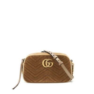 GUCCI GG MARMONT CAMERA BAG VELVET GOLD TAN GHW