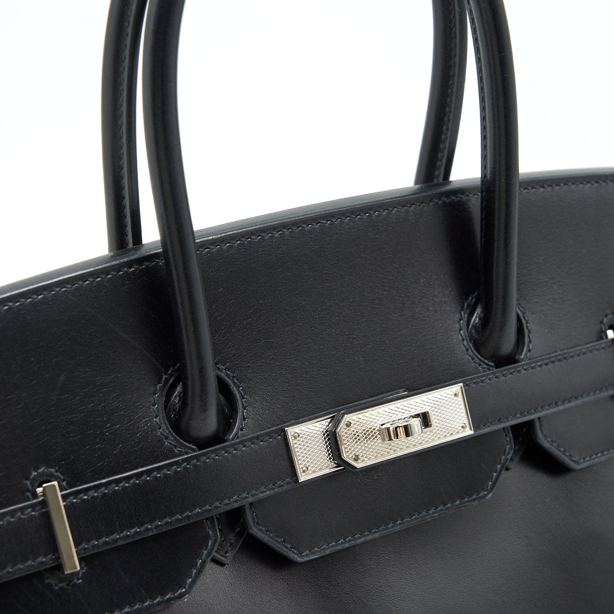 HERMES BIRKIN 35 BOX LEATHER BLACK WITH PALLADIUM GUILLOCHE HARDWARE - Image 8