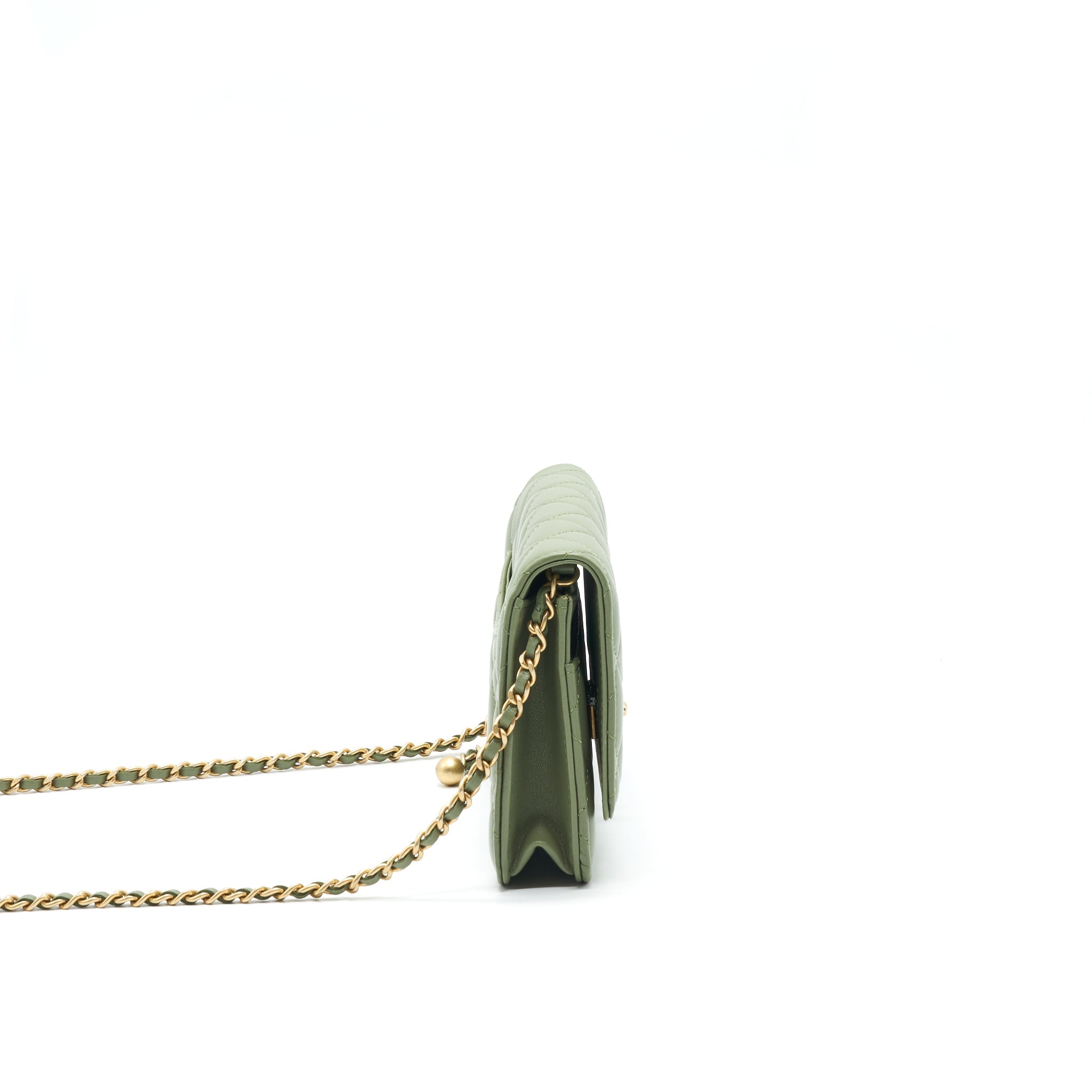 CHANEL 21B GREEN GHW PEARL CRUSH WALLET ON CHAIN - Image 3