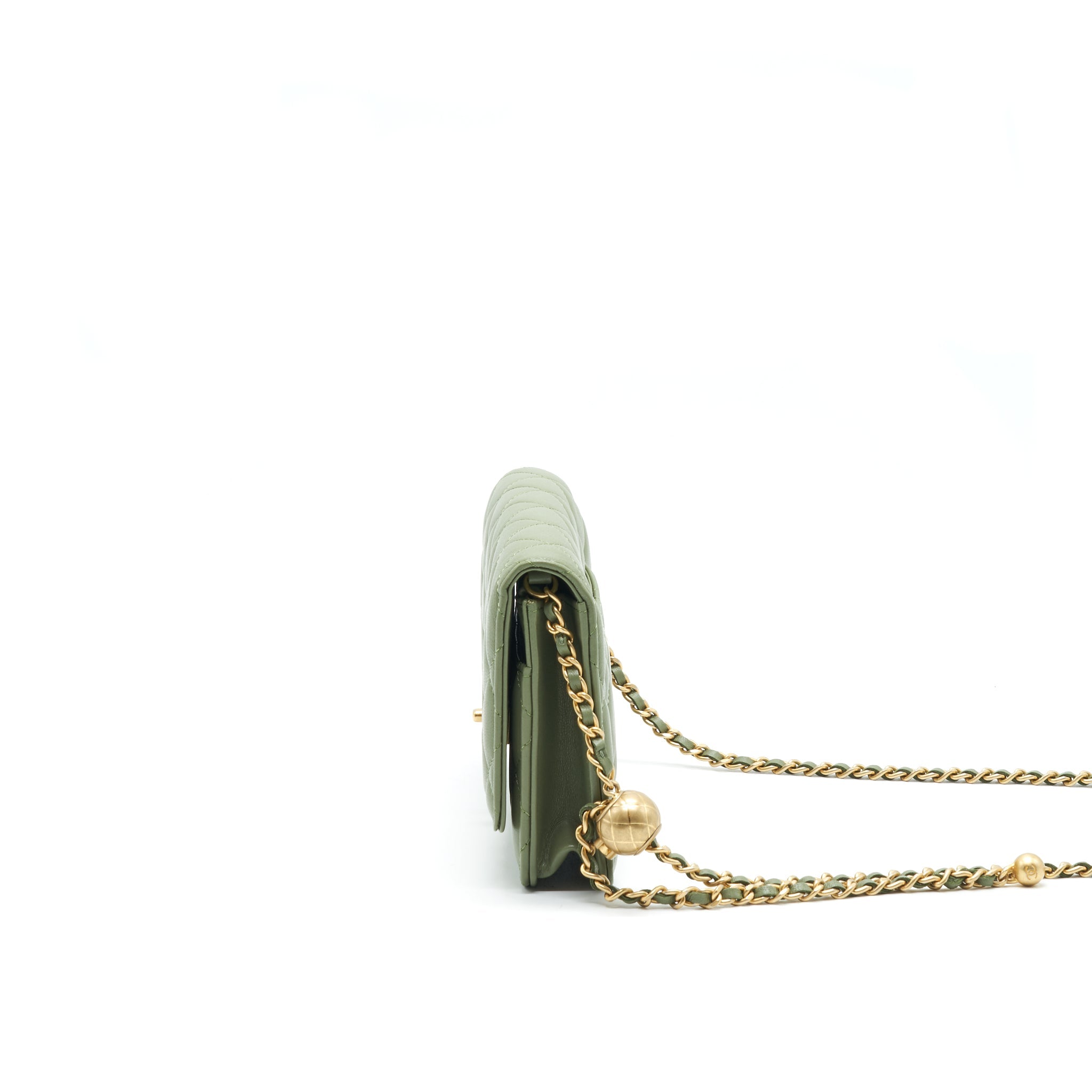 CHANEL 21B GREEN GHW PEARL CRUSH WALLET ON CHAIN - Image 4
