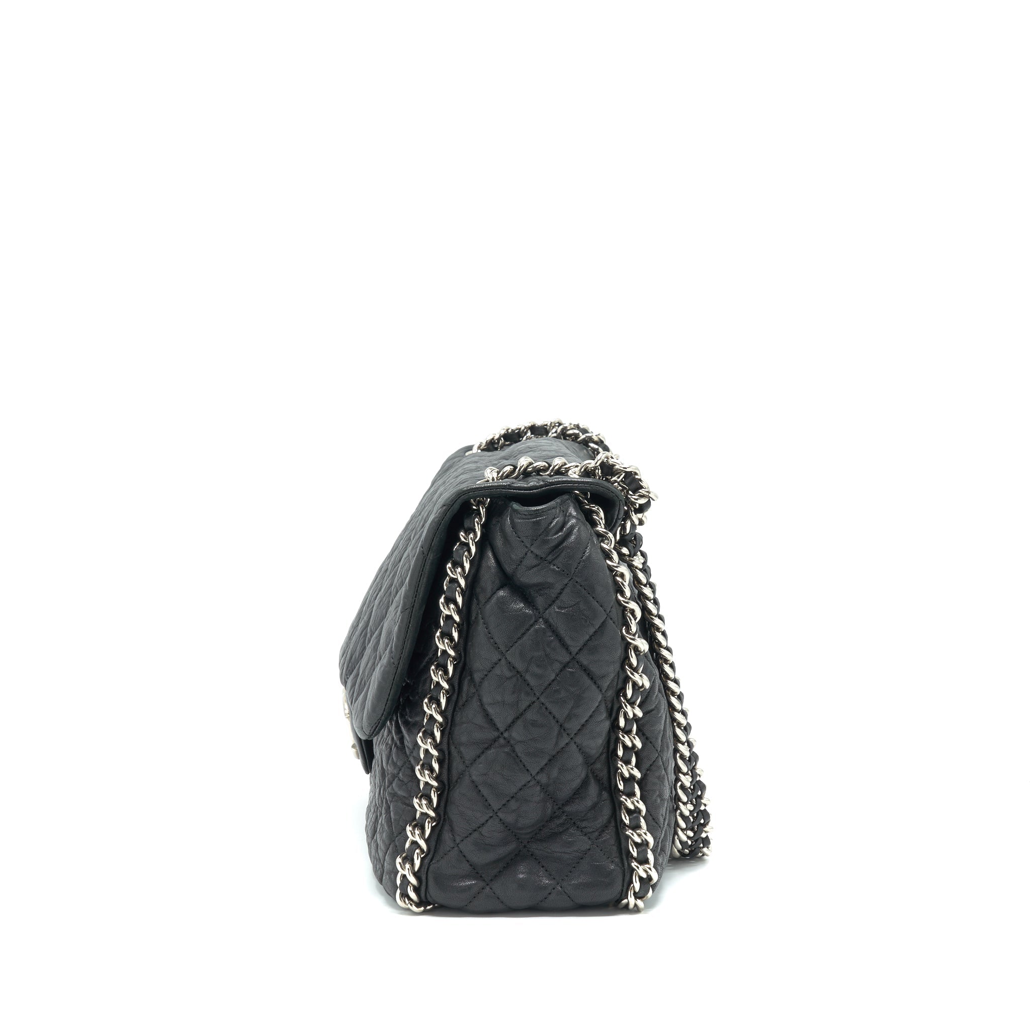 CHANEL QUILTED LEATHER WITH CHAIN SHOULDER BAG XL BLACK SHW - Image 4