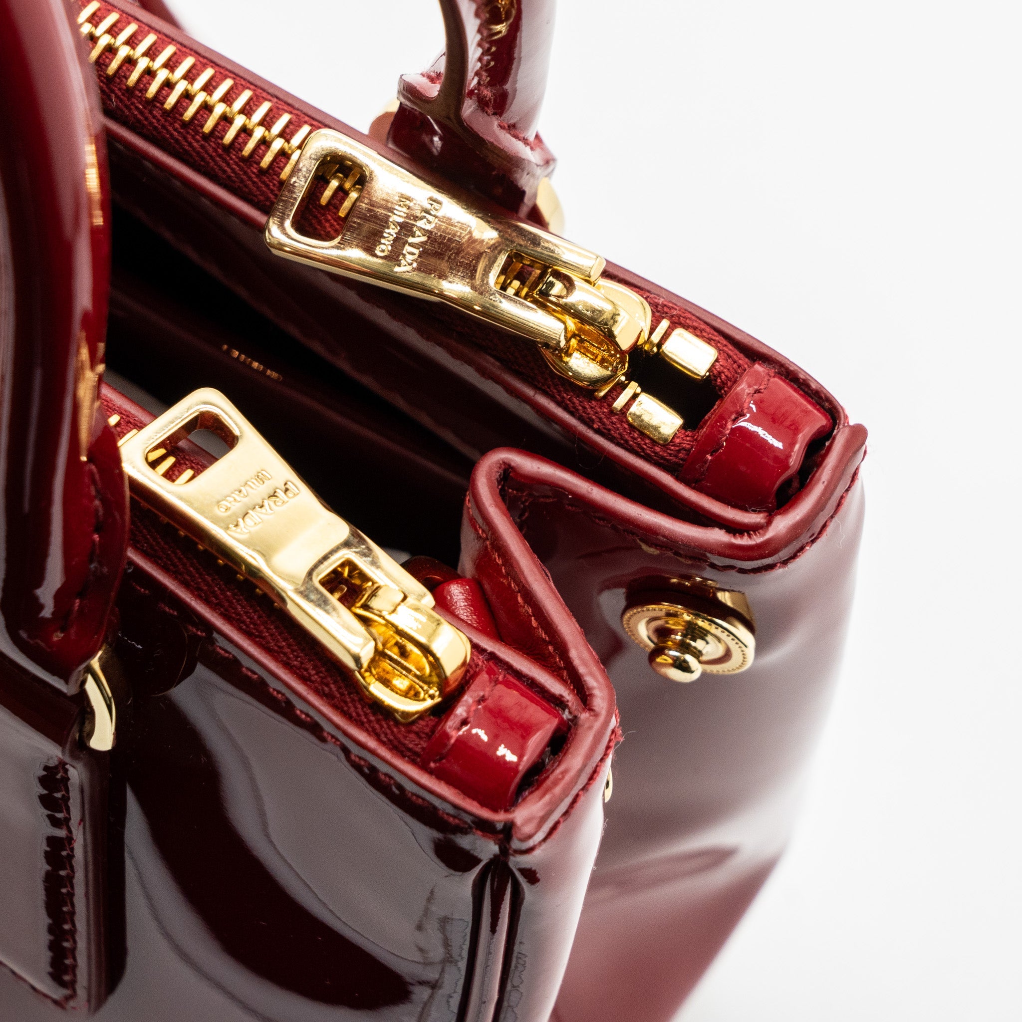 PRADA SMALL GALLERIA BAG PATENT CHERRY GHW - Image 9