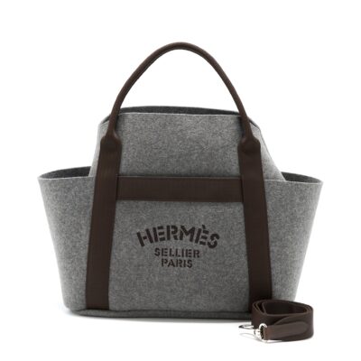 HERMES SAC DE PANSAGE GROOM 2WAY TOTE SHOULDER BAG WOOL/FABRIC GREY SHW
