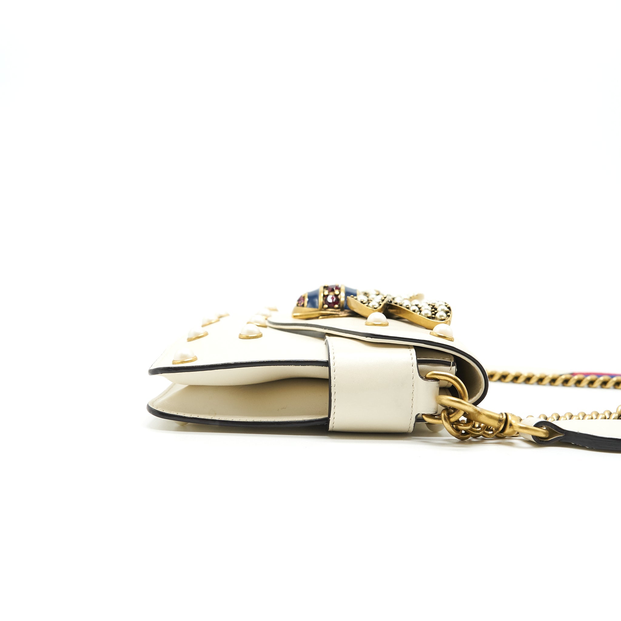 GUCCI EMBELLISHED BROADWAY BEE BAG WHITE - Image 6