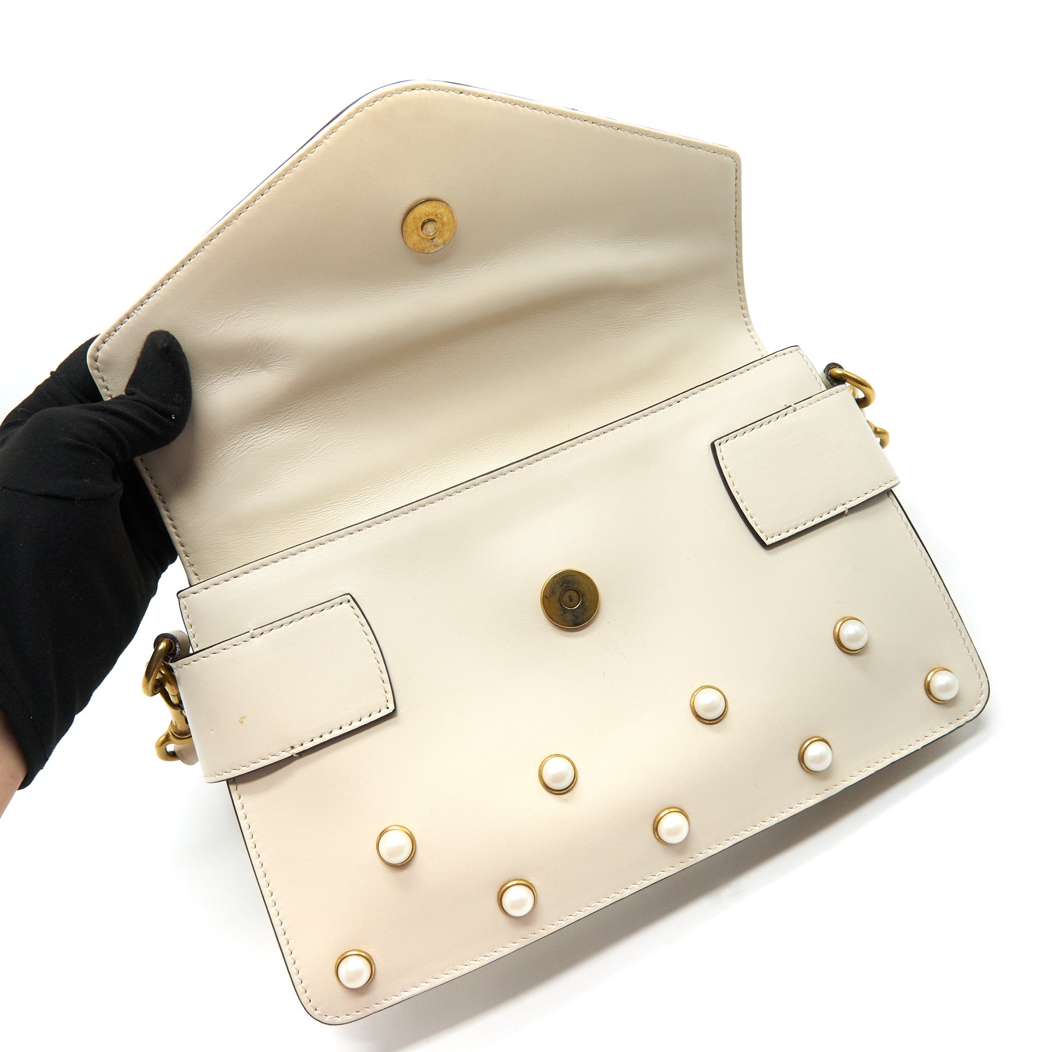 GUCCI EMBELLISHED BROADWAY BEE BAG WHITE - Image 9
