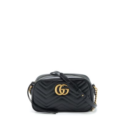 GUCCI GG MARMONT SMALL MATELASSE SHOULDER BAG CALFSKIN BLACK GHW