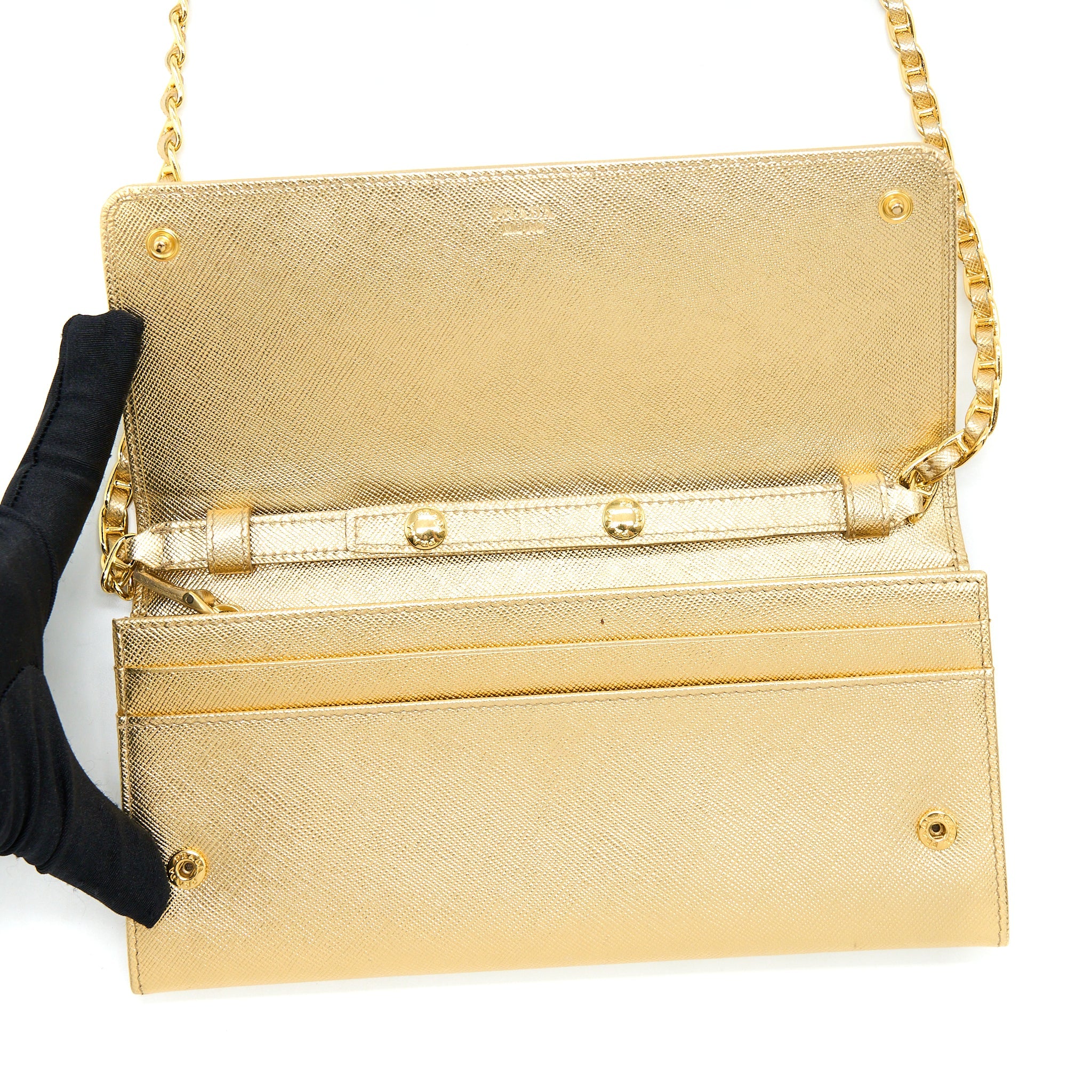 PRADA MINI WALLET ON CHAIN GOLD GHW - Image 9