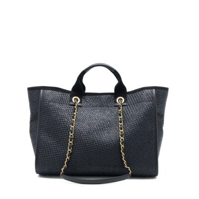 Alternative view of CHANEL BLACK RAFFIA DEAUVILLE TOTE BAG GHW