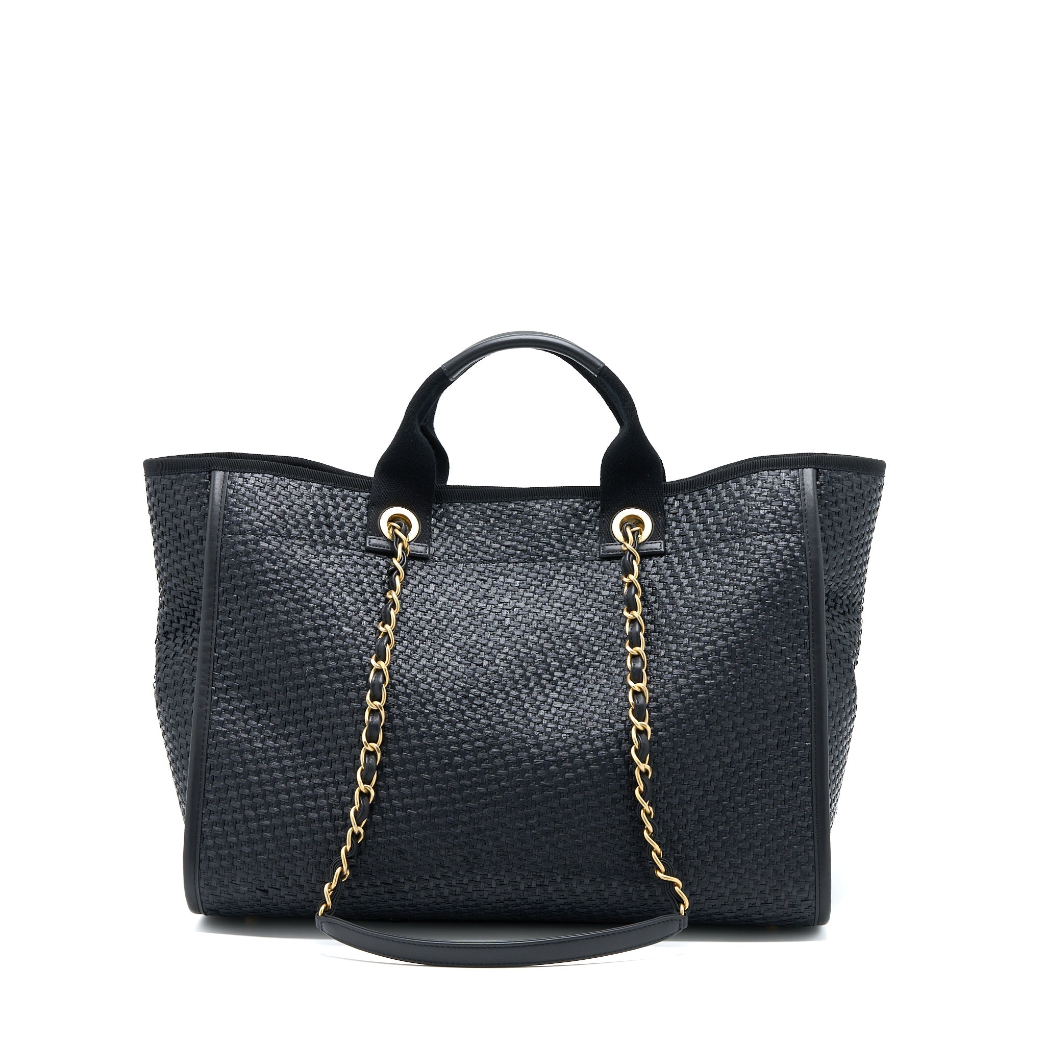 CHANEL BLACK RAFFIA DEAUVILLE TOTE BAG GHW - Image 2