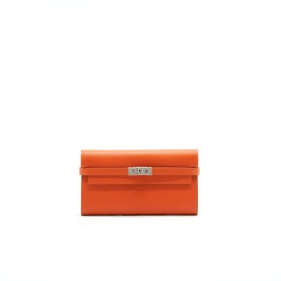 HERMES KELLY LONG WALLET ORANGE SHW EPSOM LEATHER