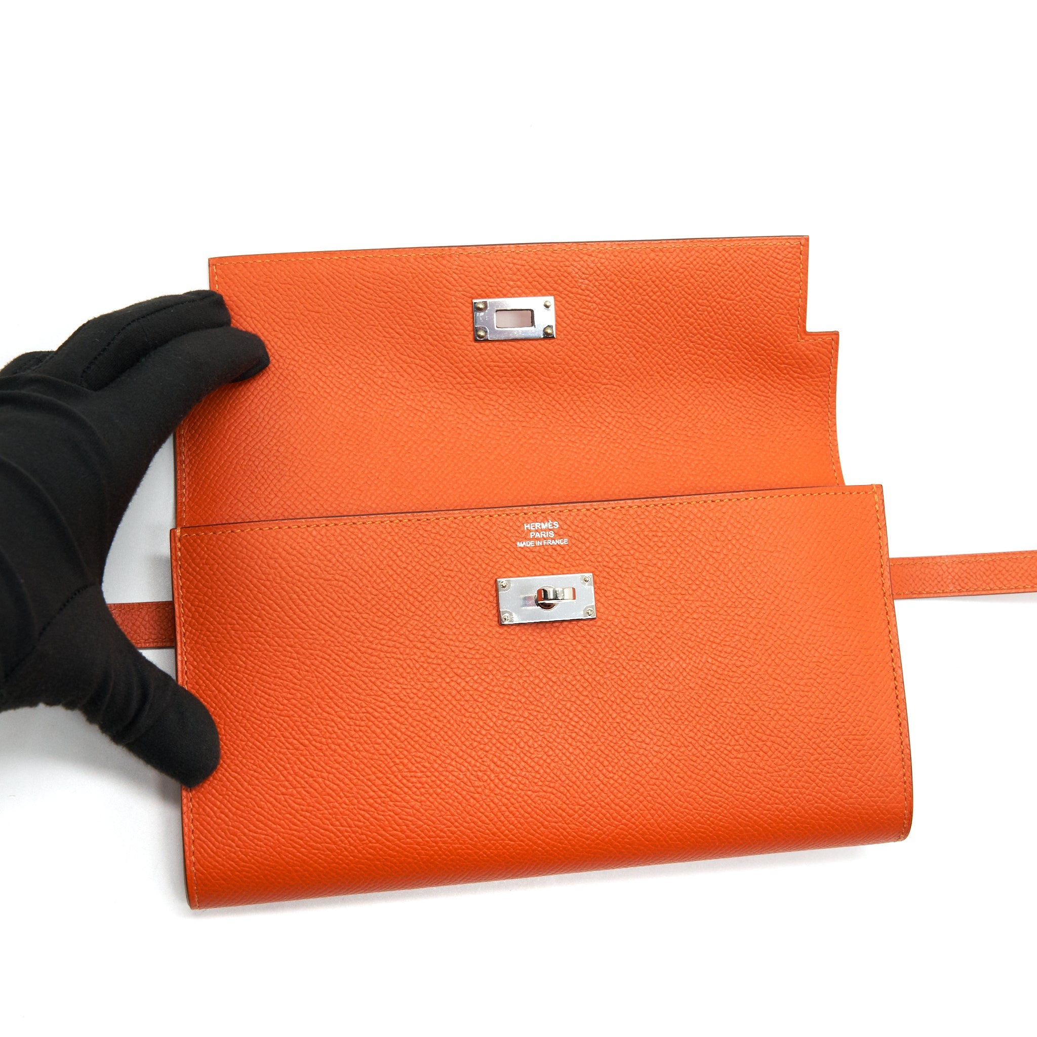 HERMES KELLY LONG WALLET ORANGE SHW EPSOM LEATHER - Image 6