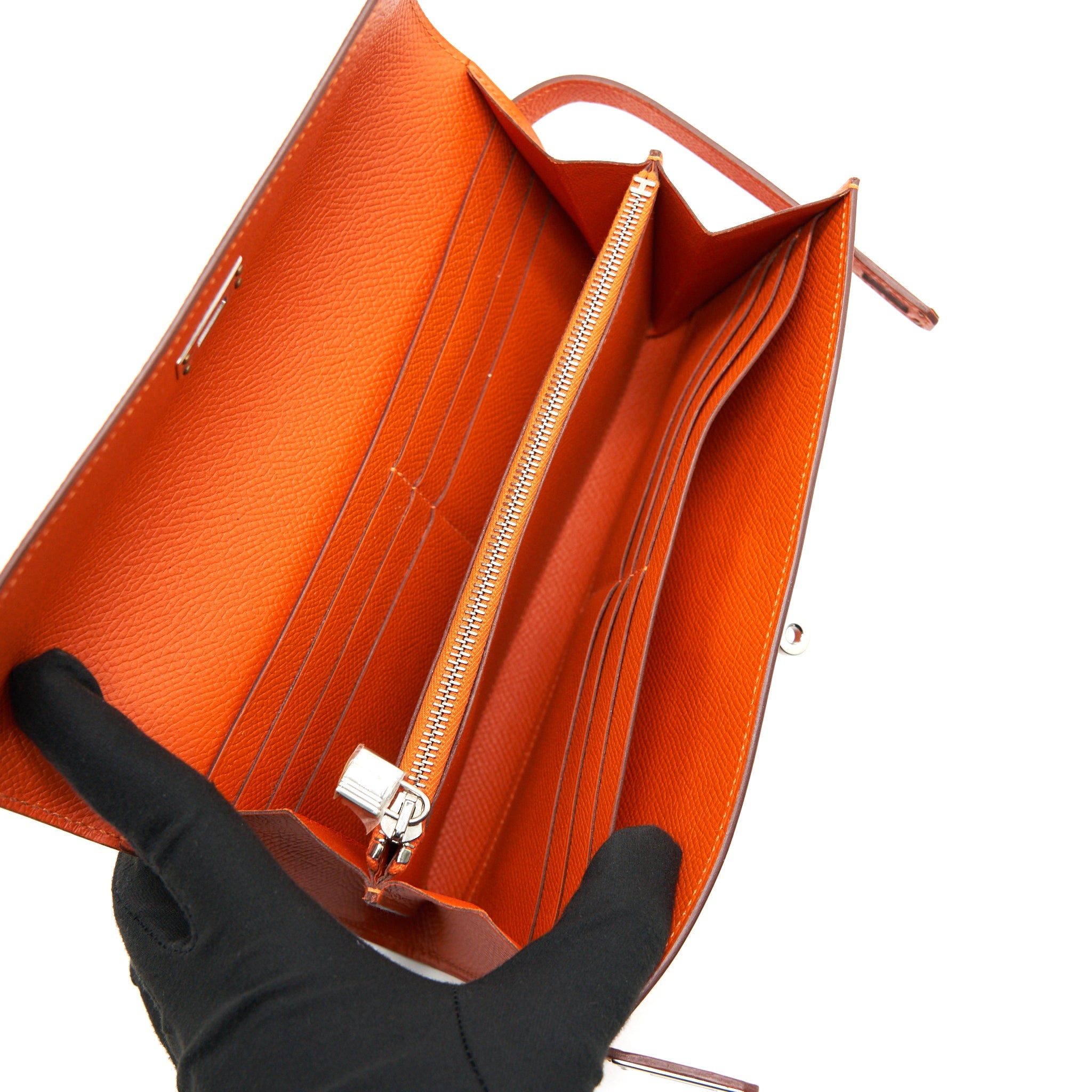 HERMES KELLY LONG WALLET ORANGE SHW EPSOM LEATHER - Image 7