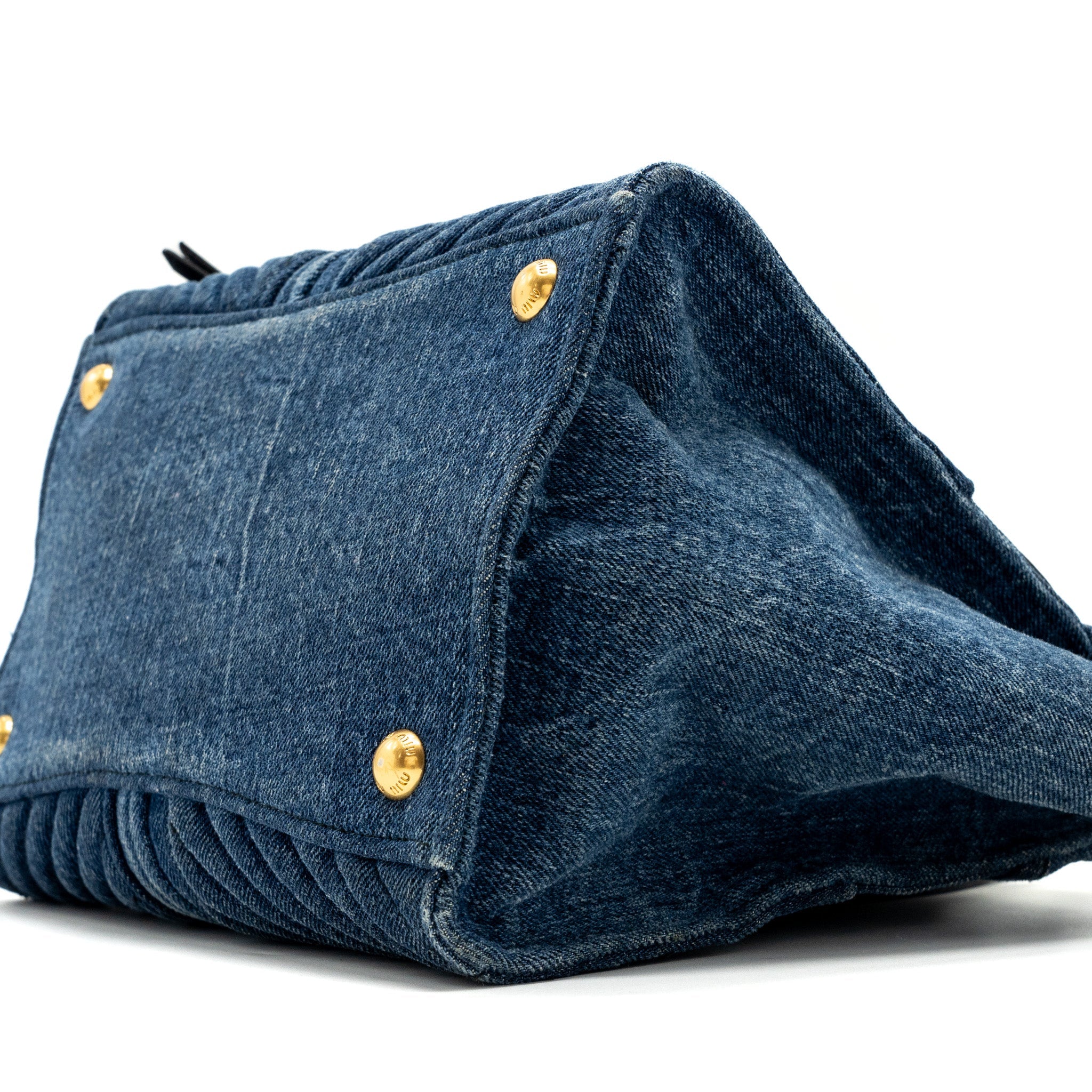 MIUMIU SMALL BIKER TOP HANDLE SATCHEL DENIM NAVY BLUE GHW - Image 7