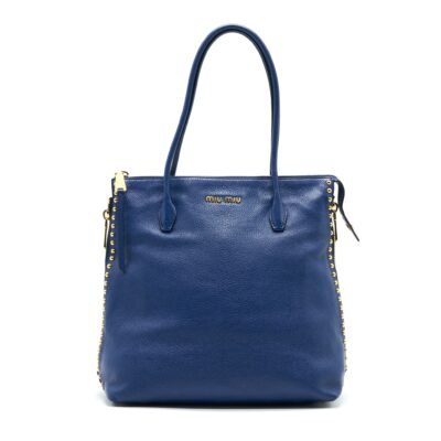 MIU MIU BLUE STUDDED TOTE BAG
