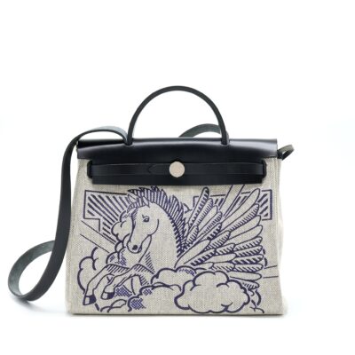 HERMES HERBAG ZIP 31 PEGASE BLEU INDIGO/ ECRU-NOIR/ NOIR SHW