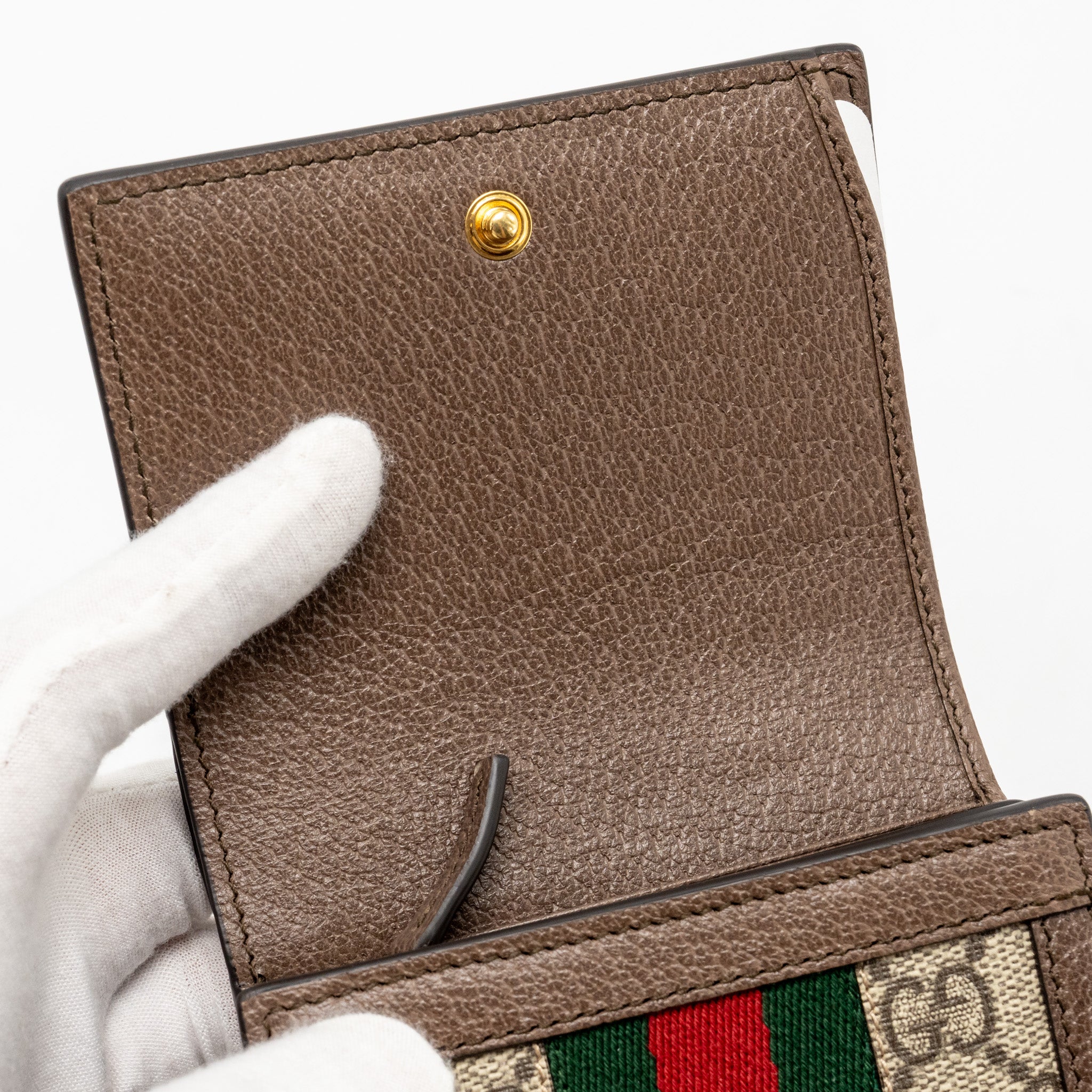 GUCCI OPHIDIA GG COMPACT WALLET CANVAS / CALFSKIN BROWN GHW - Image 9
