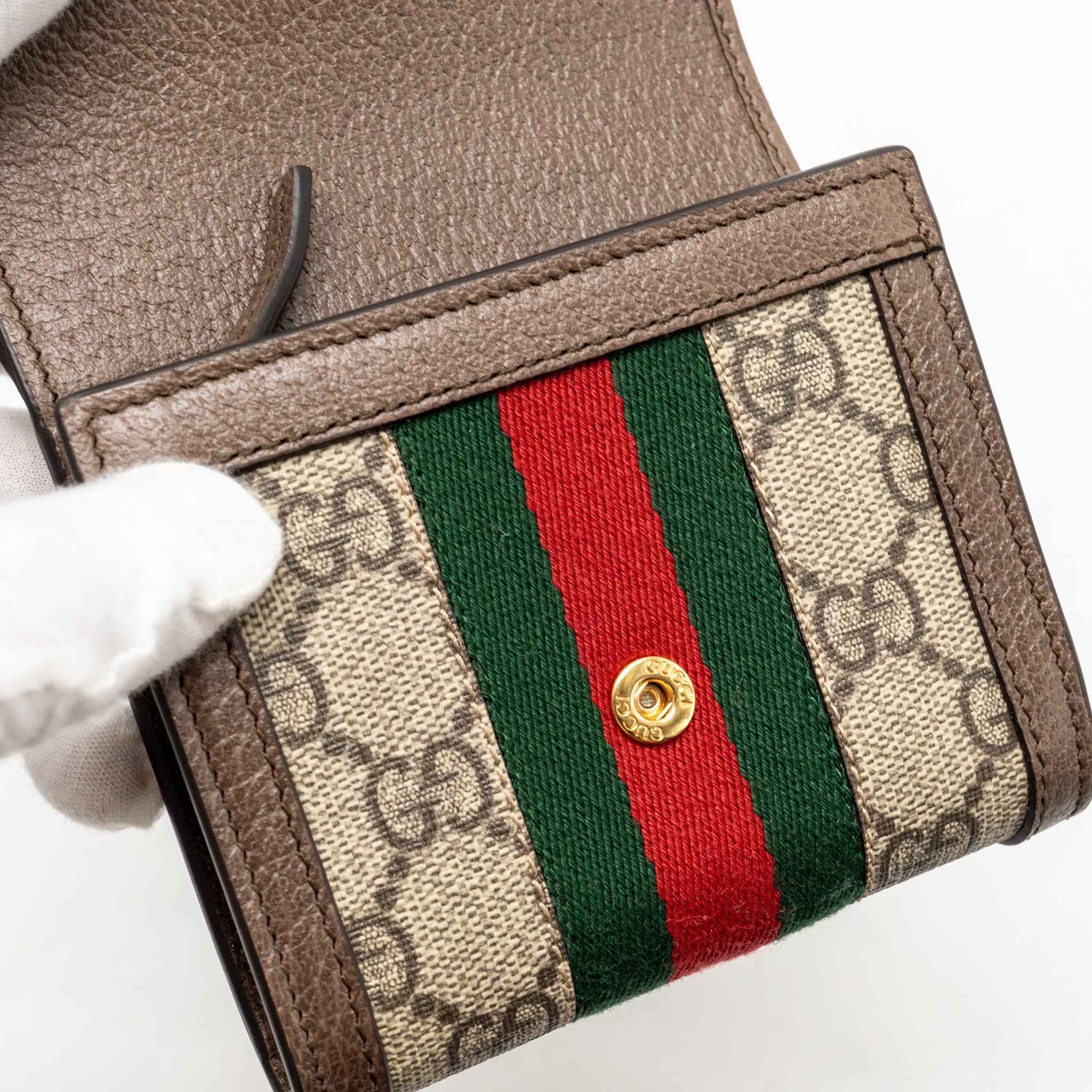 GUCCI OPHIDIA GG COMPACT WALLET CANVAS / CALFSKIN BROWN GHW - Image 10