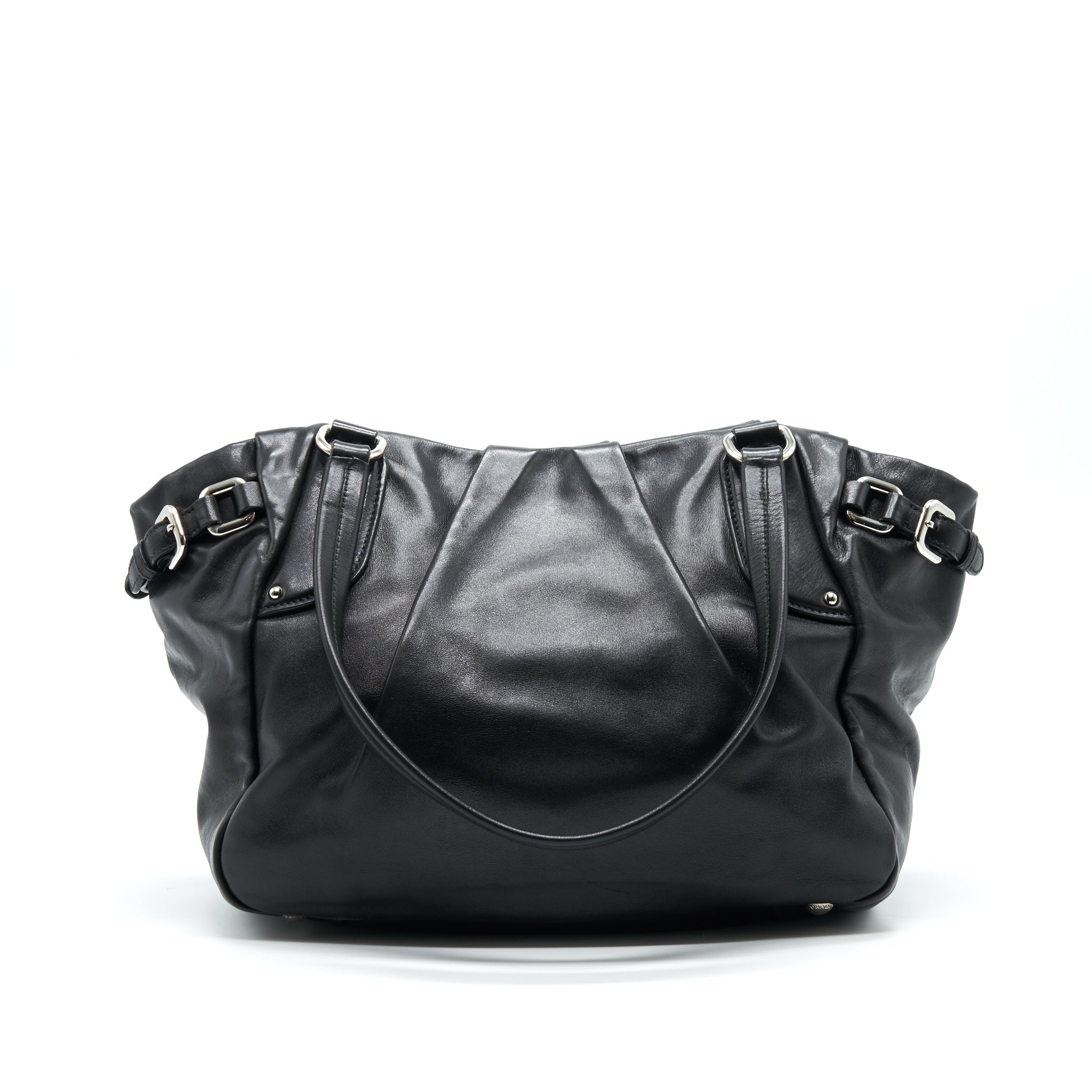 PRADA PRUGNA SOFT CALFSKIN LEATHER SHOPPING TOTE BAG BLACK - Image 2